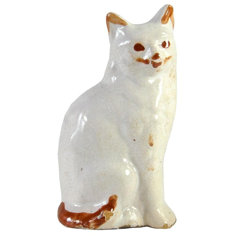 Kremowobiały ceramiczny kot skarbonka, Staffordshire, Anglia, XVIII/XIX w.