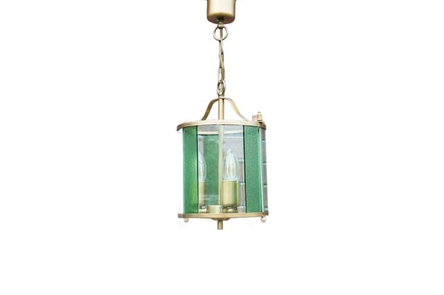 Mosiężna lampa wisząca z wielokolorowymi panelami, Polska, XXI wiek - WYMIARY