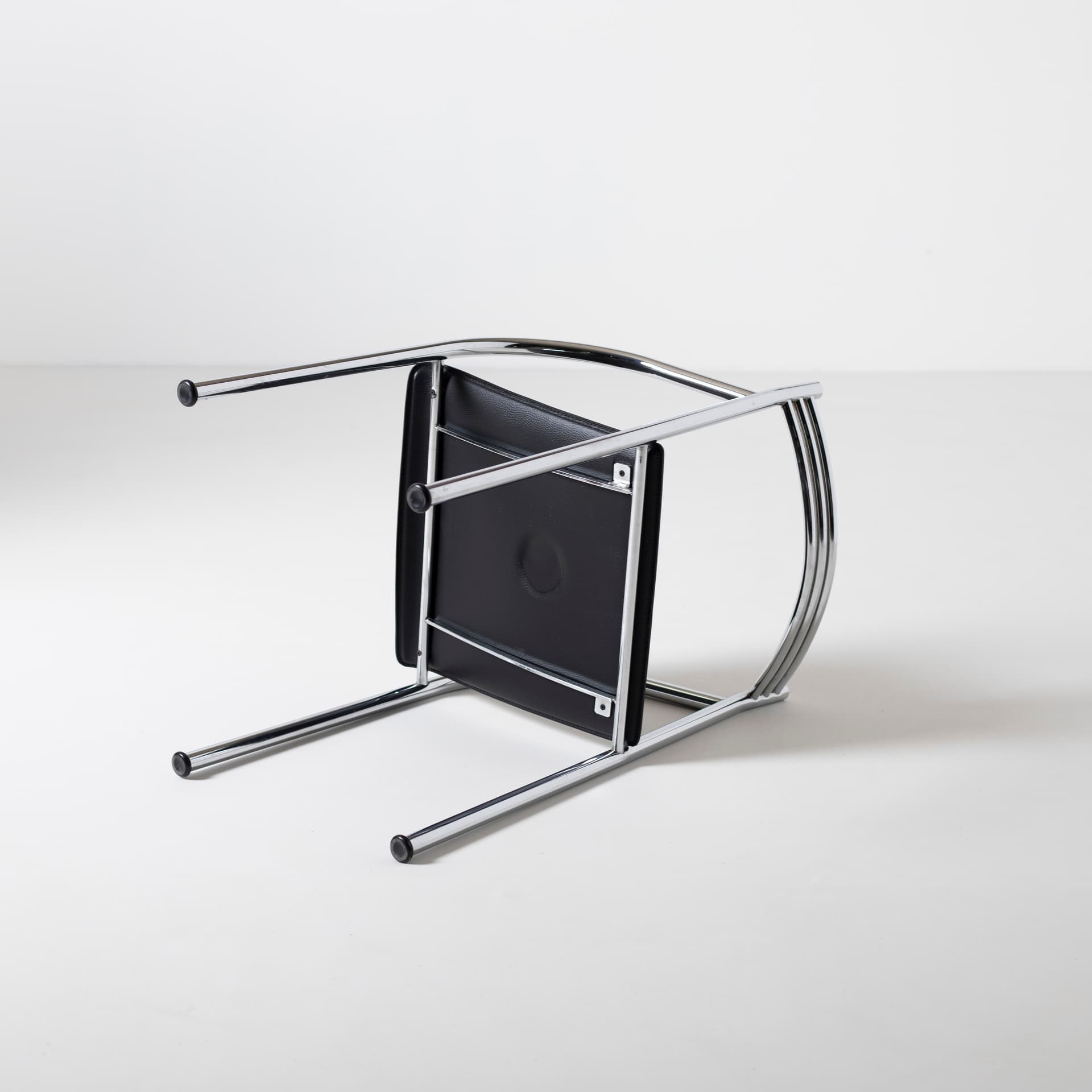 Komplet czterech krzeseł Francesca Spanish, skóra czarna, stal chromowana, proj. P. Starck, Baleri, Włochy, lata 80. - 96130