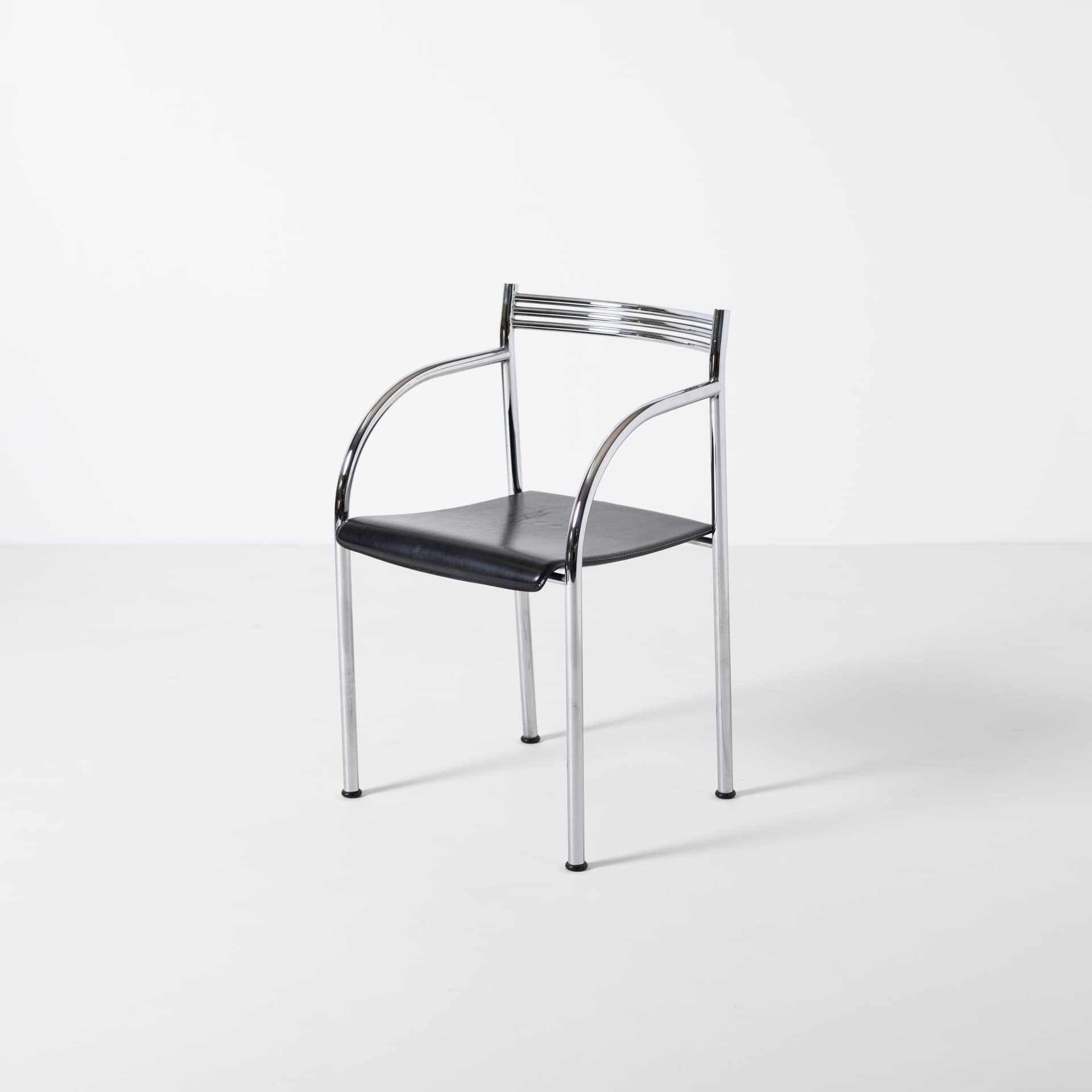 Komplet czterech krzeseł Francesca Spanish, skóra czarna, stal chromowana, proj. P. Starck, Baleri, Włochy, lata 80. - 96125