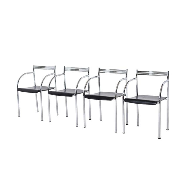 Komplet czterech krzeseł Francesca Spanish, skóra czarna, stal chromowana, proj. P. Starck, Baleri, Włochy, lata 80. - WYMIARY