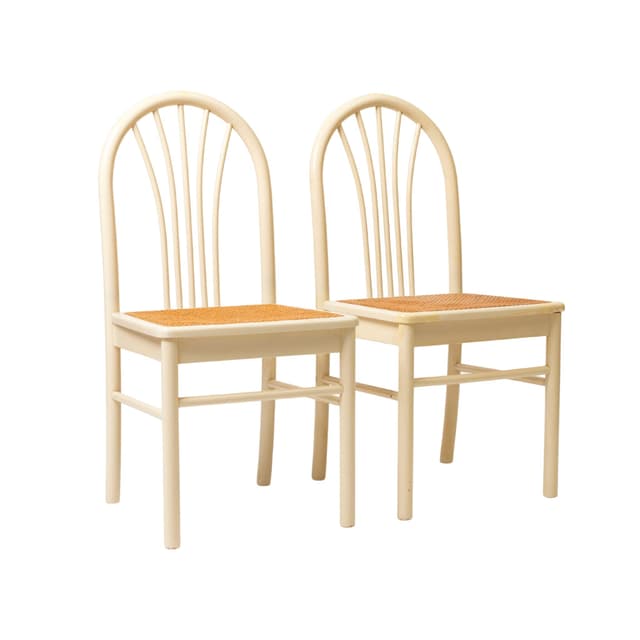 Komplet dwóch krzeseł, postmodernizm, drewno ivory white, rattan, Włochy, lata 80. - WYMIARY