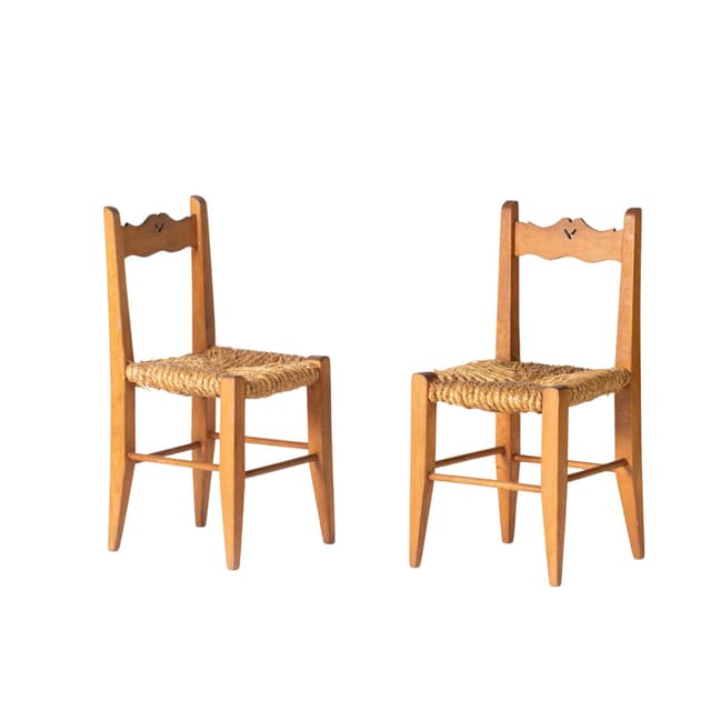 Set of Two Rustic Chairs, beige wood, Poland, 1950s - DIMENSION