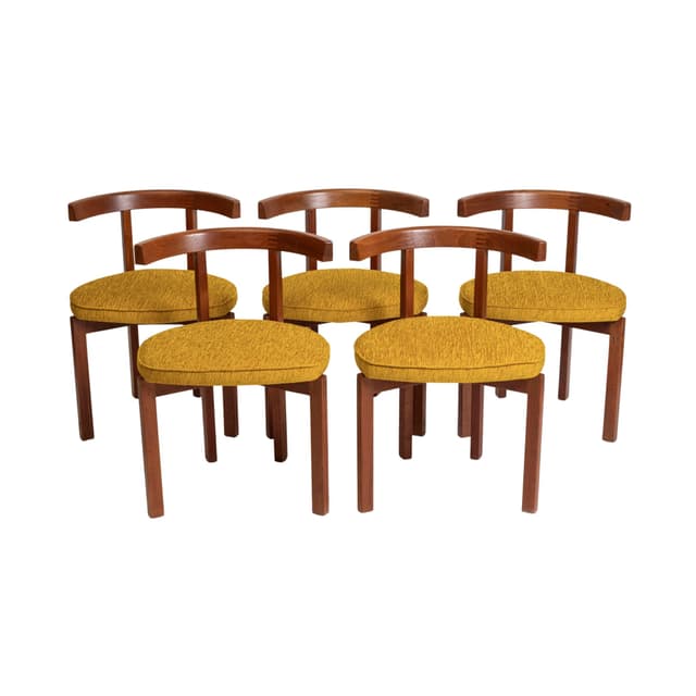 Zestaw pięciu krzeseł, drewno tekowe, musztardowy, proj. I. Klingenberg, France & Søn, Dania, lata 60. - WYMIARY