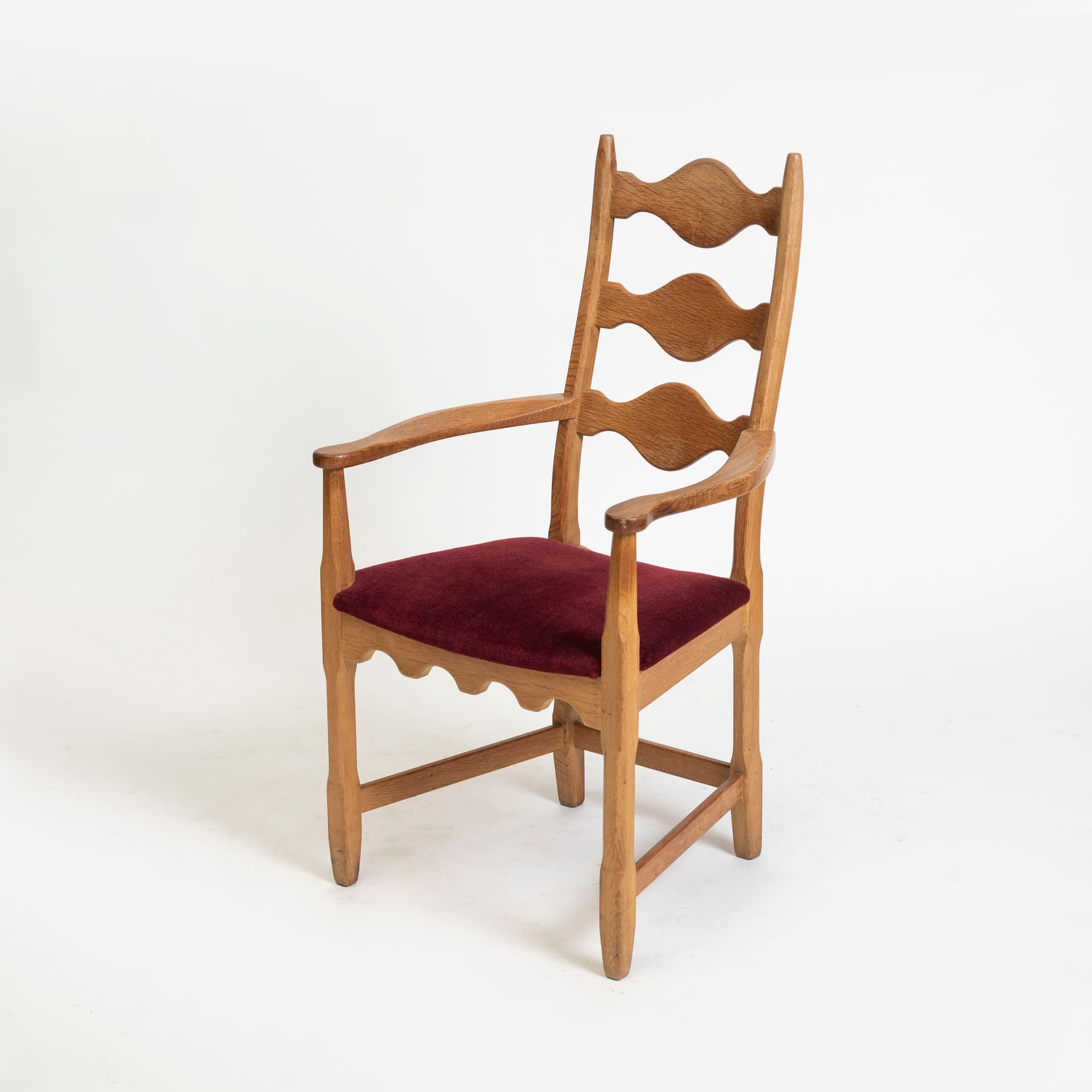 Armchair Razorblade, maroon velvet, oak, by H. Kjærnulf, Denmark, 1960s. - 96610