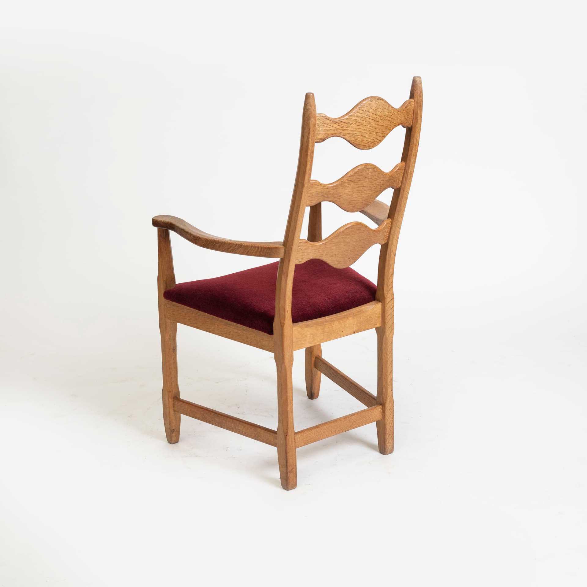 Armchair Razorblade, maroon velvet, oak, by H. Kjærnulf, Denmark, 1960s. - 96613