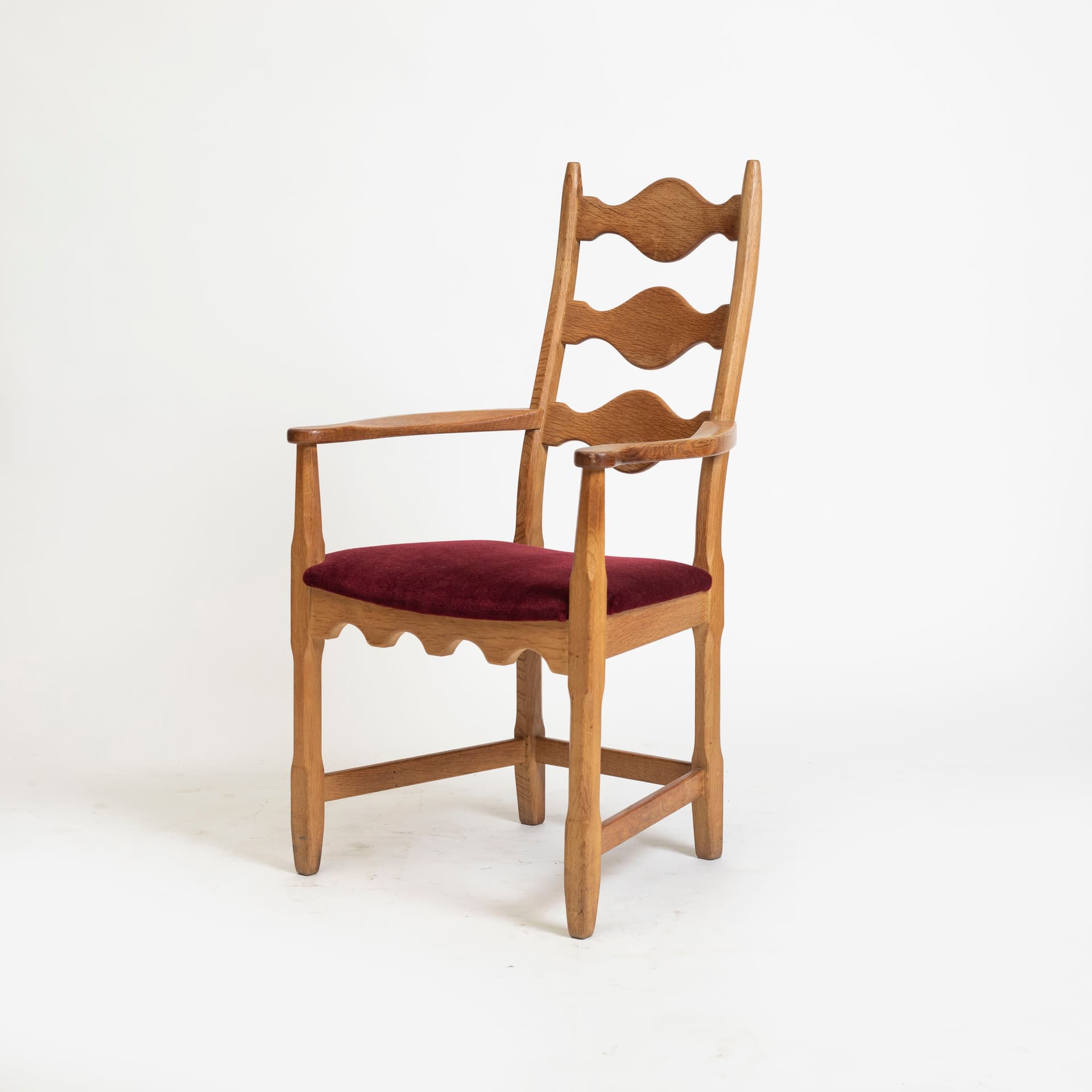 Armchair Razorblade, maroon velvet, oak, by H. Kjærnulf, Denmark, 1960s. - 96612