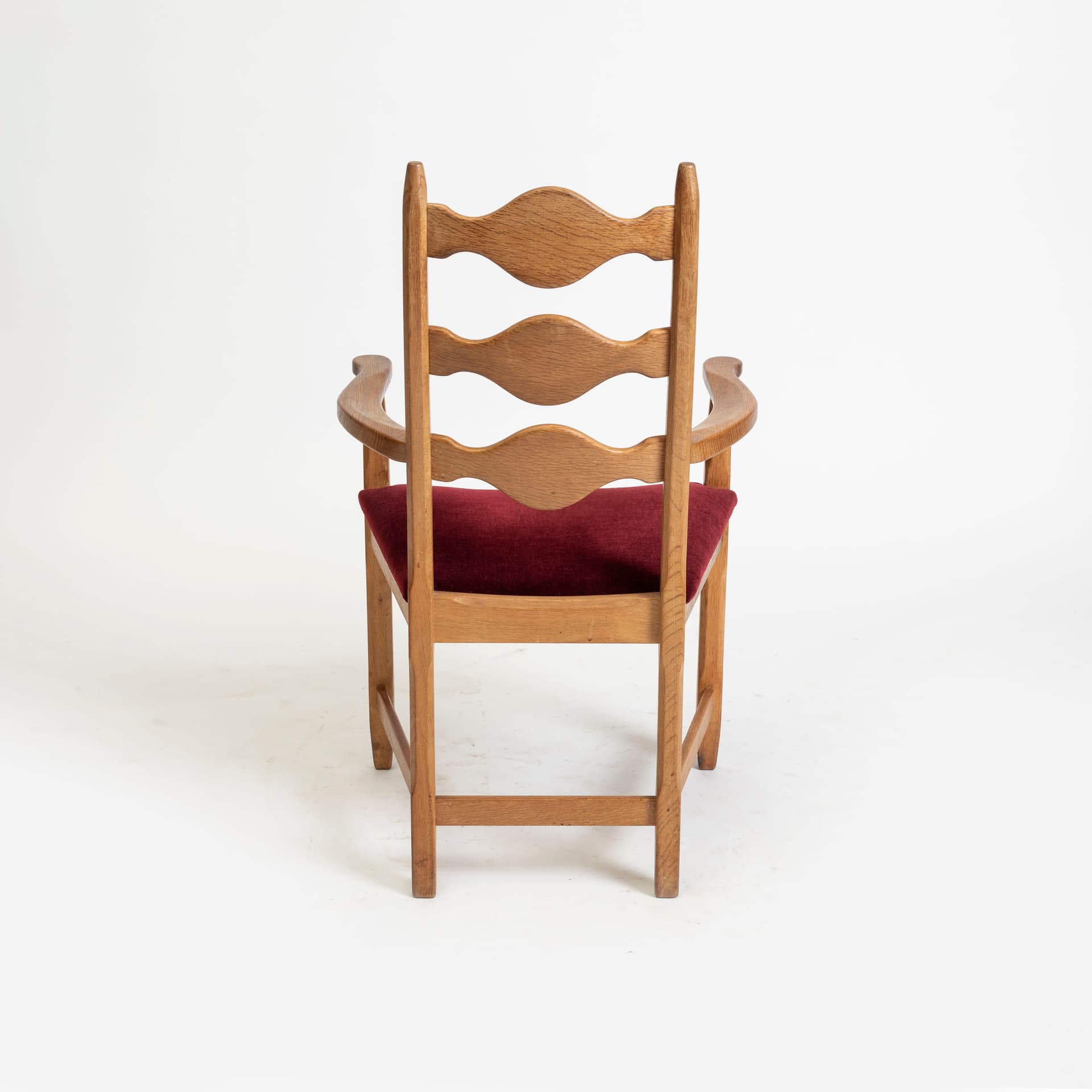 Armchair Razorblade, maroon velvet, oak, by H. Kjærnulf, Denmark, 1960s. - 96614