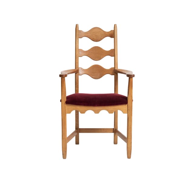 Armchair Razorblade, maroon velvet, oak, by H. Kjærnulf, Denmark, 1960s. - DIMENSION