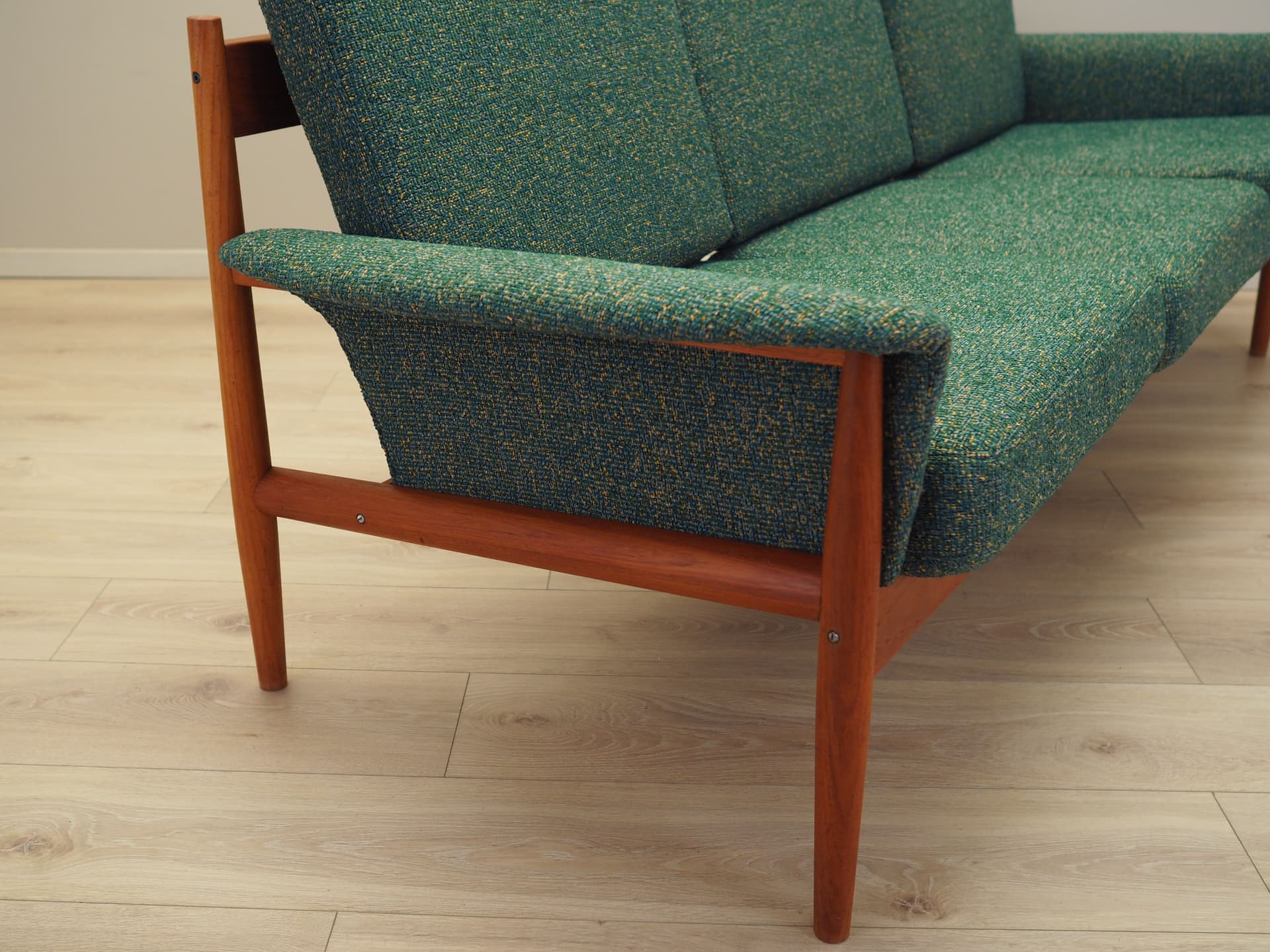 Sofa and Armchair Set, green, wool, teak, by G. Jalk, France & Søn, Denmark, 1960s. - 96847