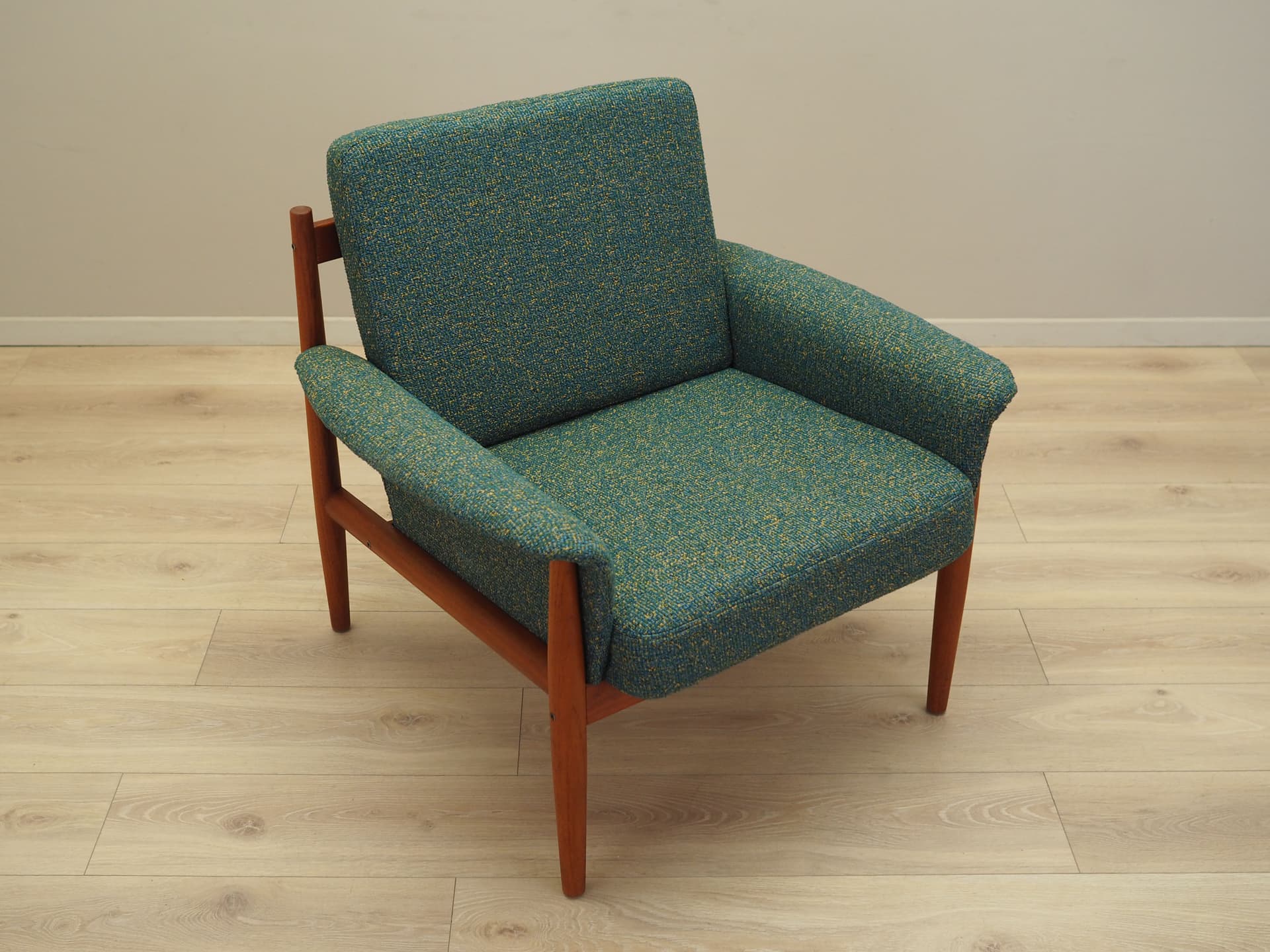 Sofa and Armchair Set, green, wool, teak, by G. Jalk, France & Søn, Denmark, 1960s. - 96845