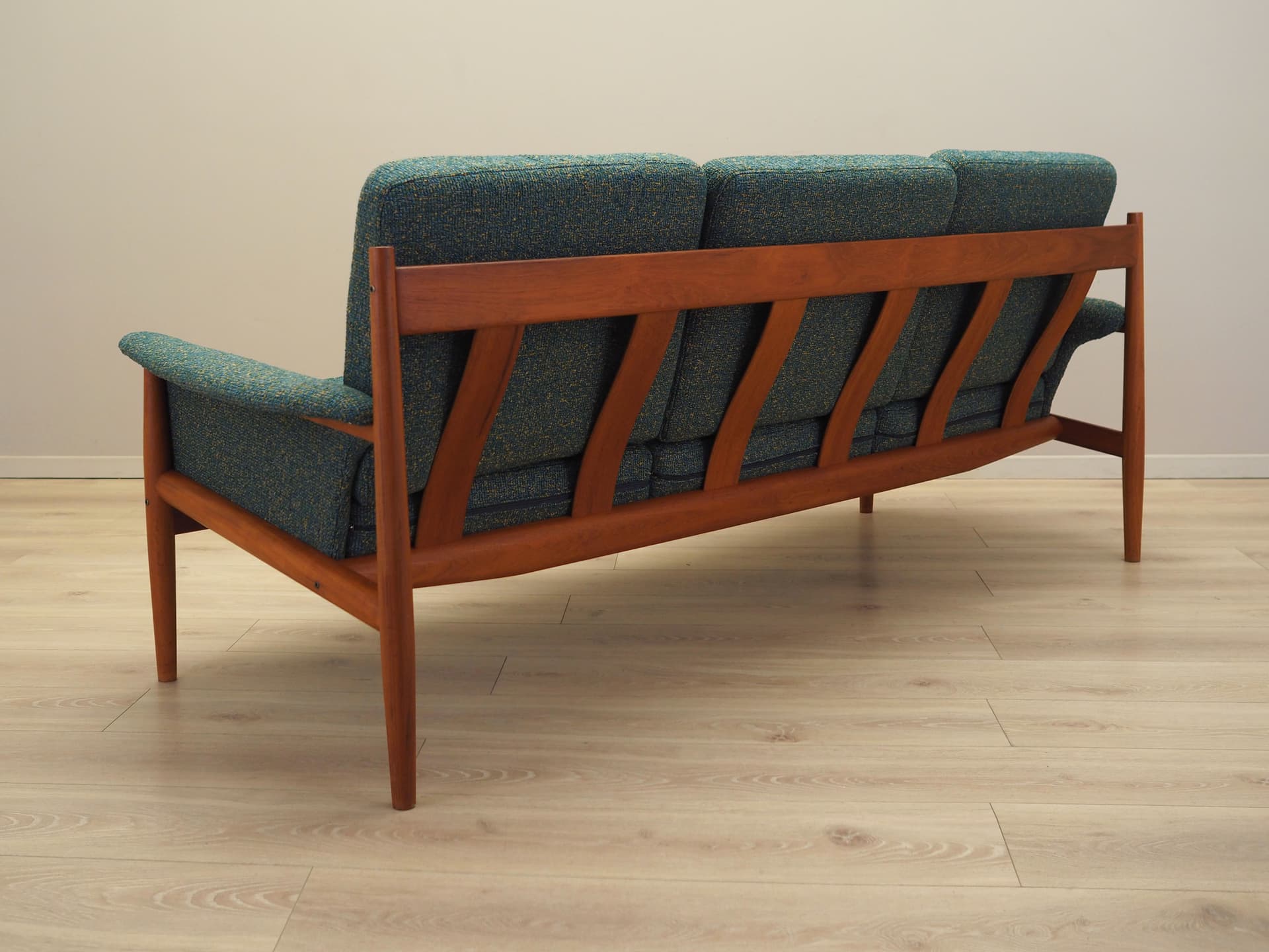 Sofa and Armchair Set, green, wool, teak, by G. Jalk, France & Søn, Denmark, 1960s. - 96839