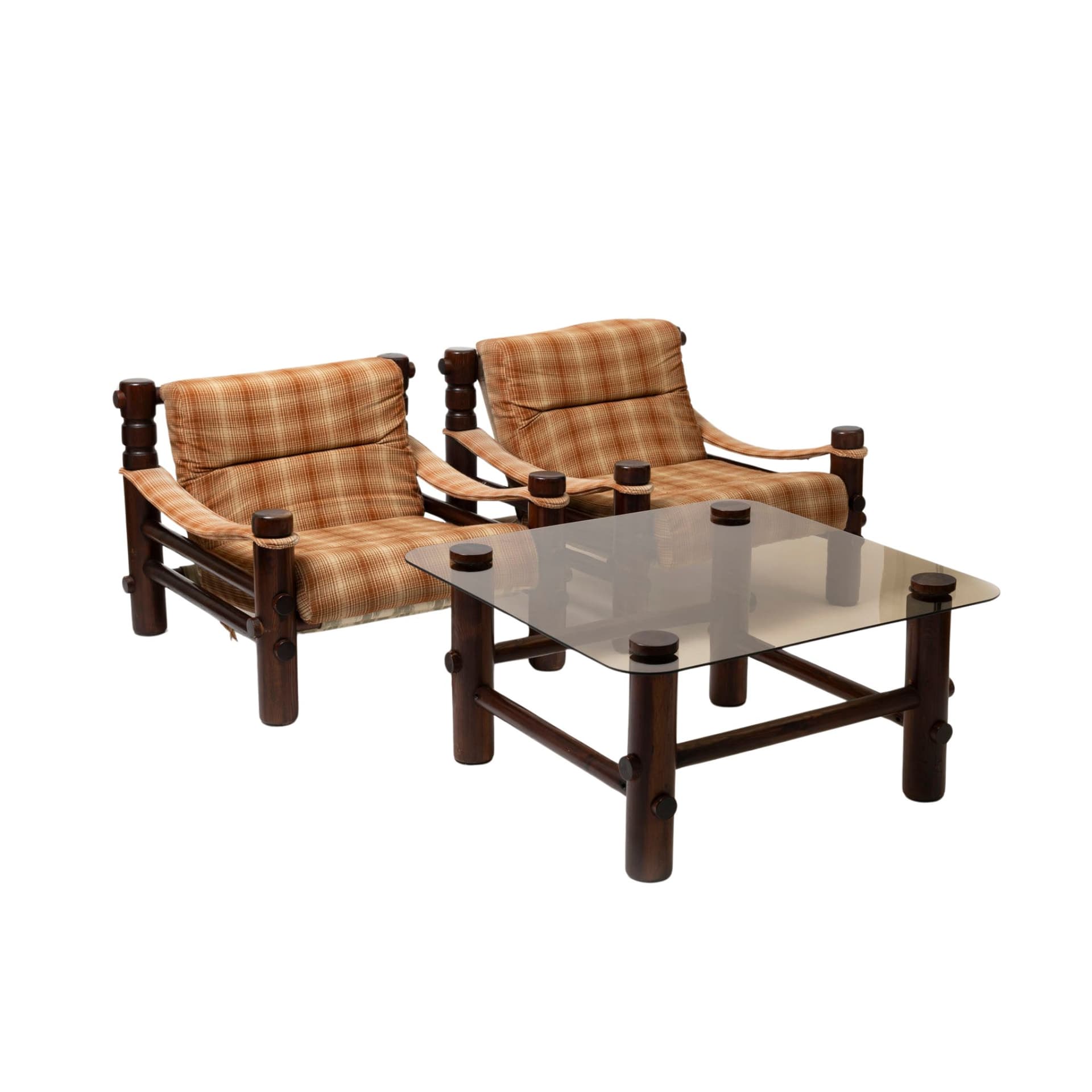 Komplet Bjorn, drewno brązowy, proj. A. Kuczma, Polska, lata 70.