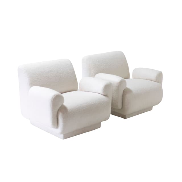 Para foteli, tkanina ivory white teddy, przypisywane E. Geißlerowi, Veb Möbel Industrie, Niemcy, lata 70. - WYMIARY