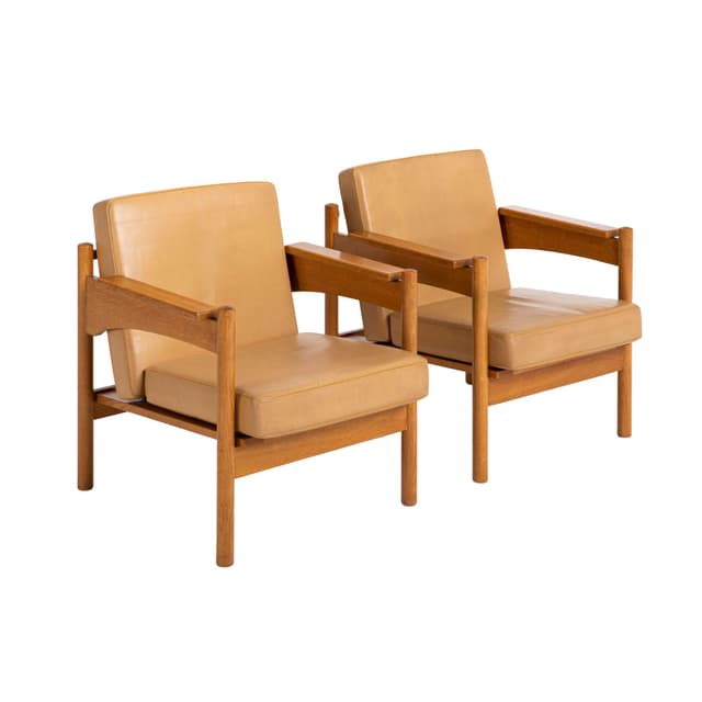 Para foteli, dąb, skóra beżowa, Uluv Krasna Jizba, Czechosłowacja, lata 60. - WYMIARY