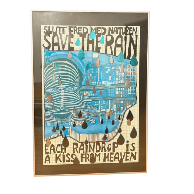 Poster Save the Rain 85x59.5 cm, multicolor paper, by F. Hundertwasser, Switzerland, 1980s. - DIMENSION