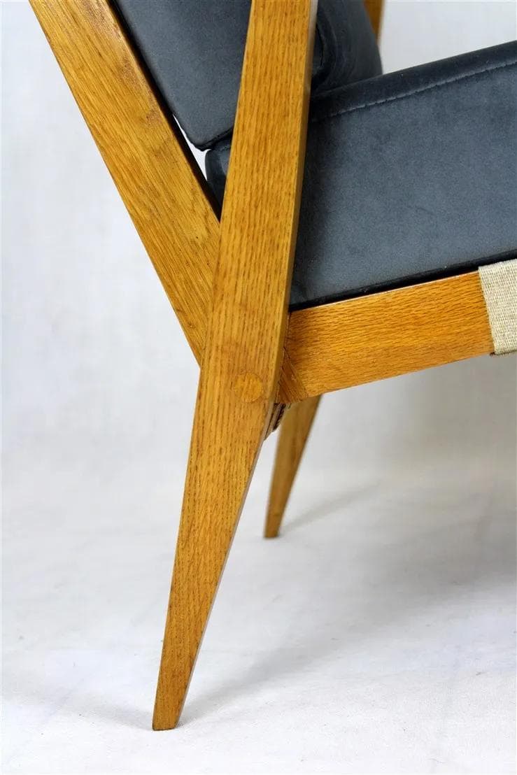 Pair of armchairs Mid-Century Modern, brown wood, grey upholstery, Czech Republic, 1960s. - 98190