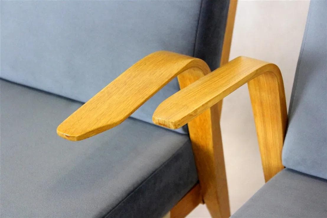 Pair of armchairs Mid-Century Modern, brown wood, grey upholstery, Czech Republic, 1960s. - 98186