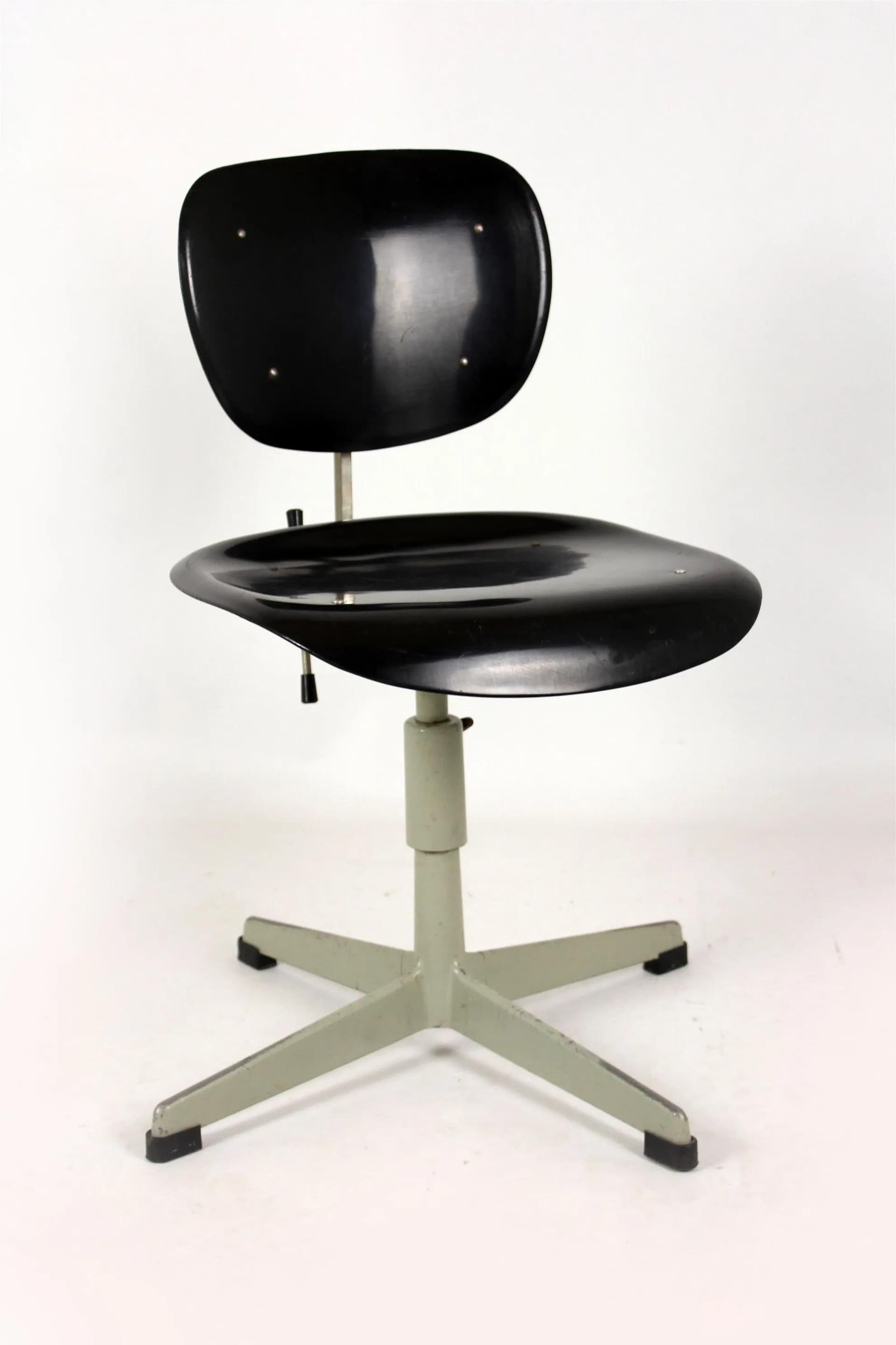 Swivel Chair Industrial, black plastic, grey steel, Czechoslovakia, 1970s. - 98150