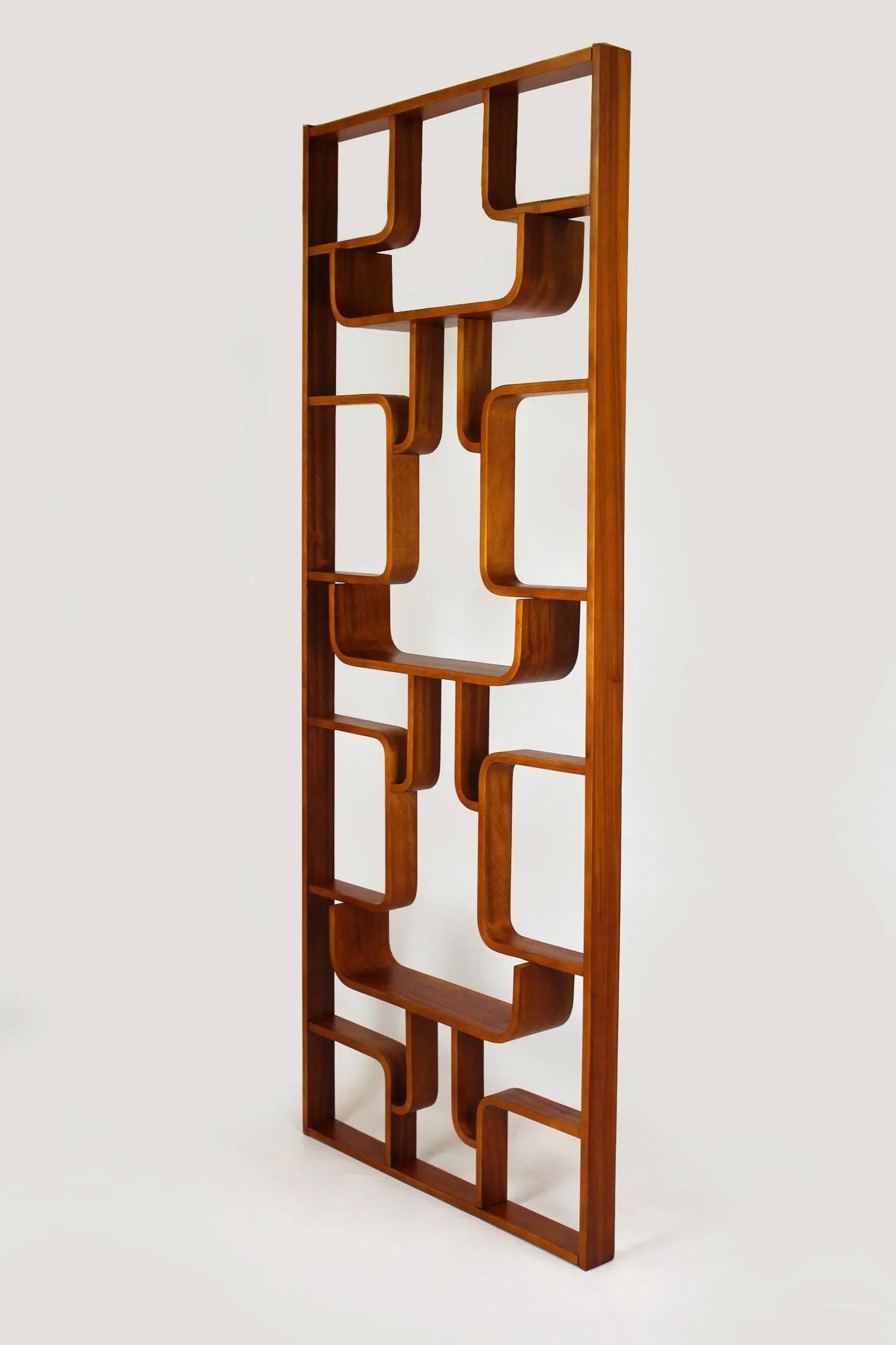 Regał ścianka, brązowy, sklejka, proj. L. Volak, Czechy, lata 60. - 98127
