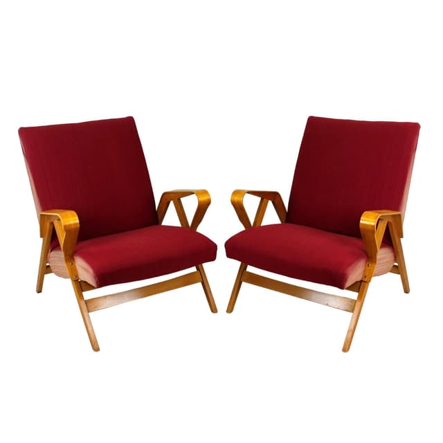 Para foteli, drewno jasne, tapicerka bordowa, proj. F. Jirák, Tatra Nabytok, Czechy, lata 60. - WYMIARY