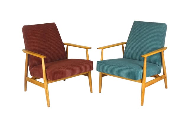 Para foteli, multikolor, sztruks, drewno buk, Polska, lata 60. - WYMIARY