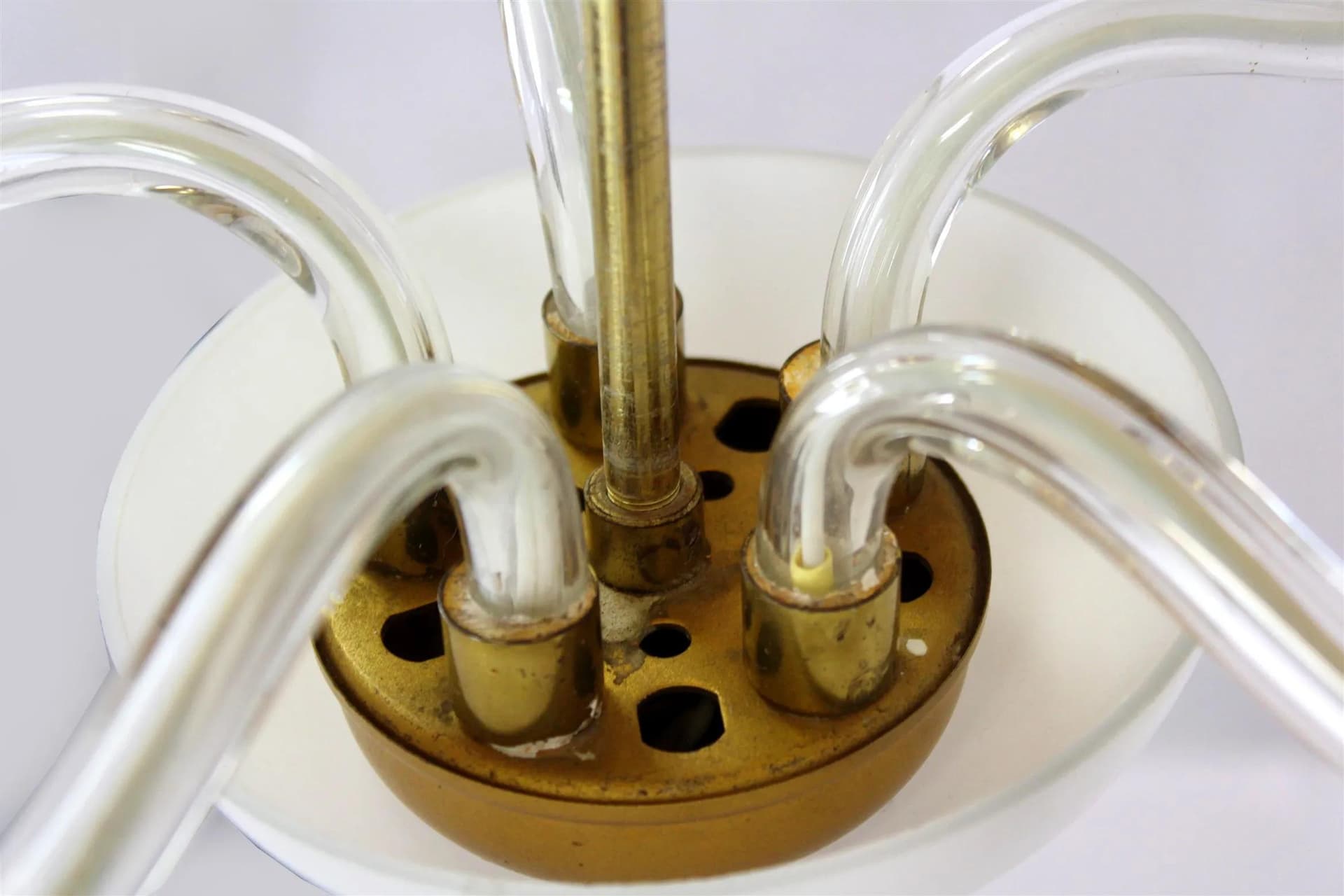 Ceiling lamp, white glass, brass, Czechoslovakia, 1960s. - 98383