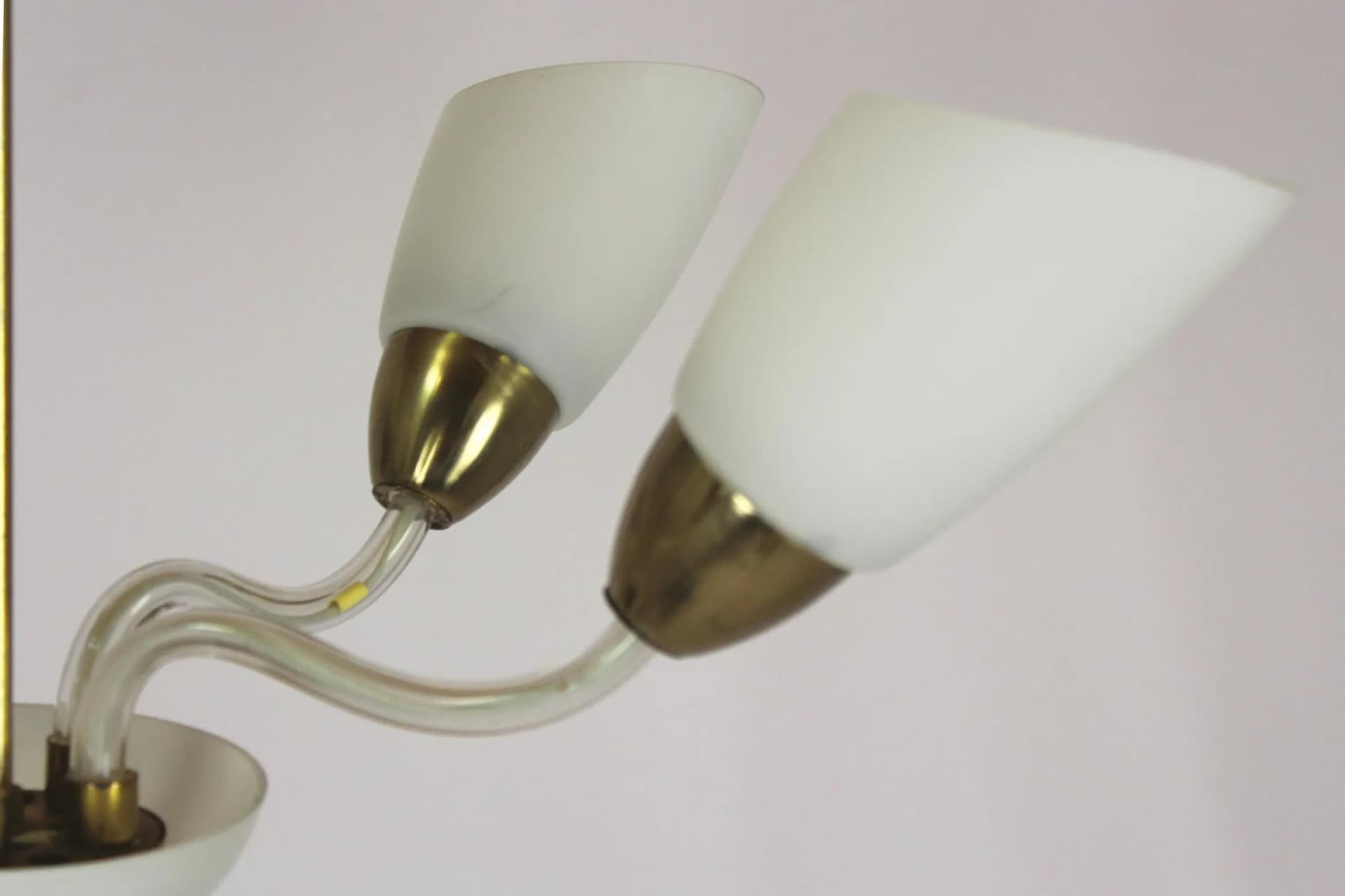 Ceiling lamp, white glass, brass, Czechoslovakia, 1960s. - 98385