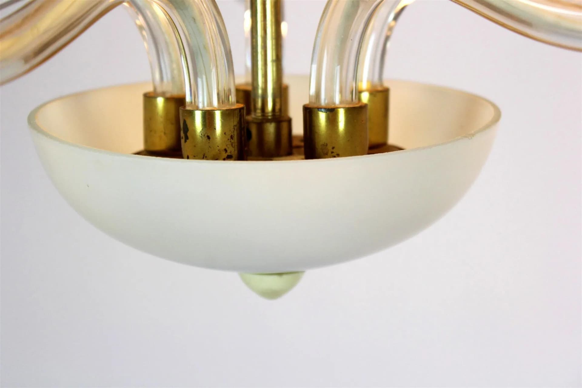 Ceiling lamp, white glass, brass, Czechoslovakia, 1960s. - 98386