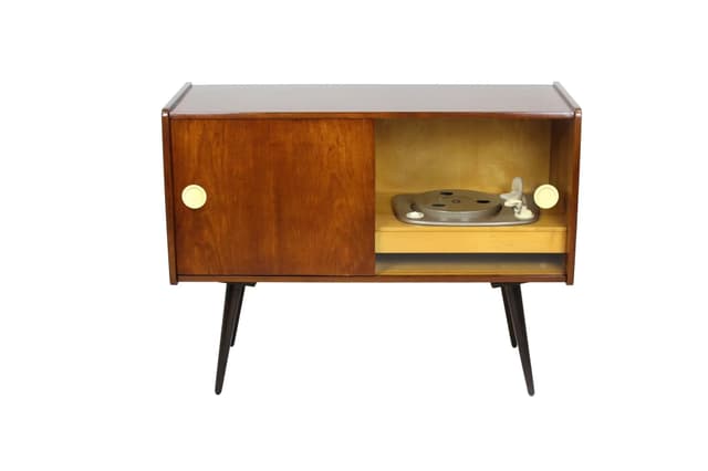 Szafka gramofonowa, brązowy, drewno, Supraphon, Czechy, lata 50. - WYMIARY