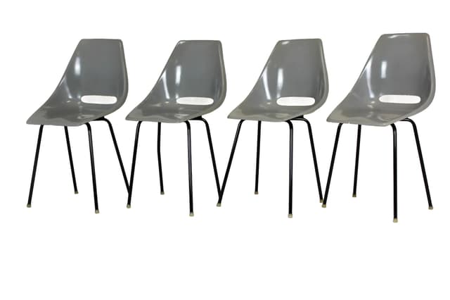 Chair, grey fiberglass, black metal, by M. Navratil, Czechoslovakia, 1960s. - DIMENSION