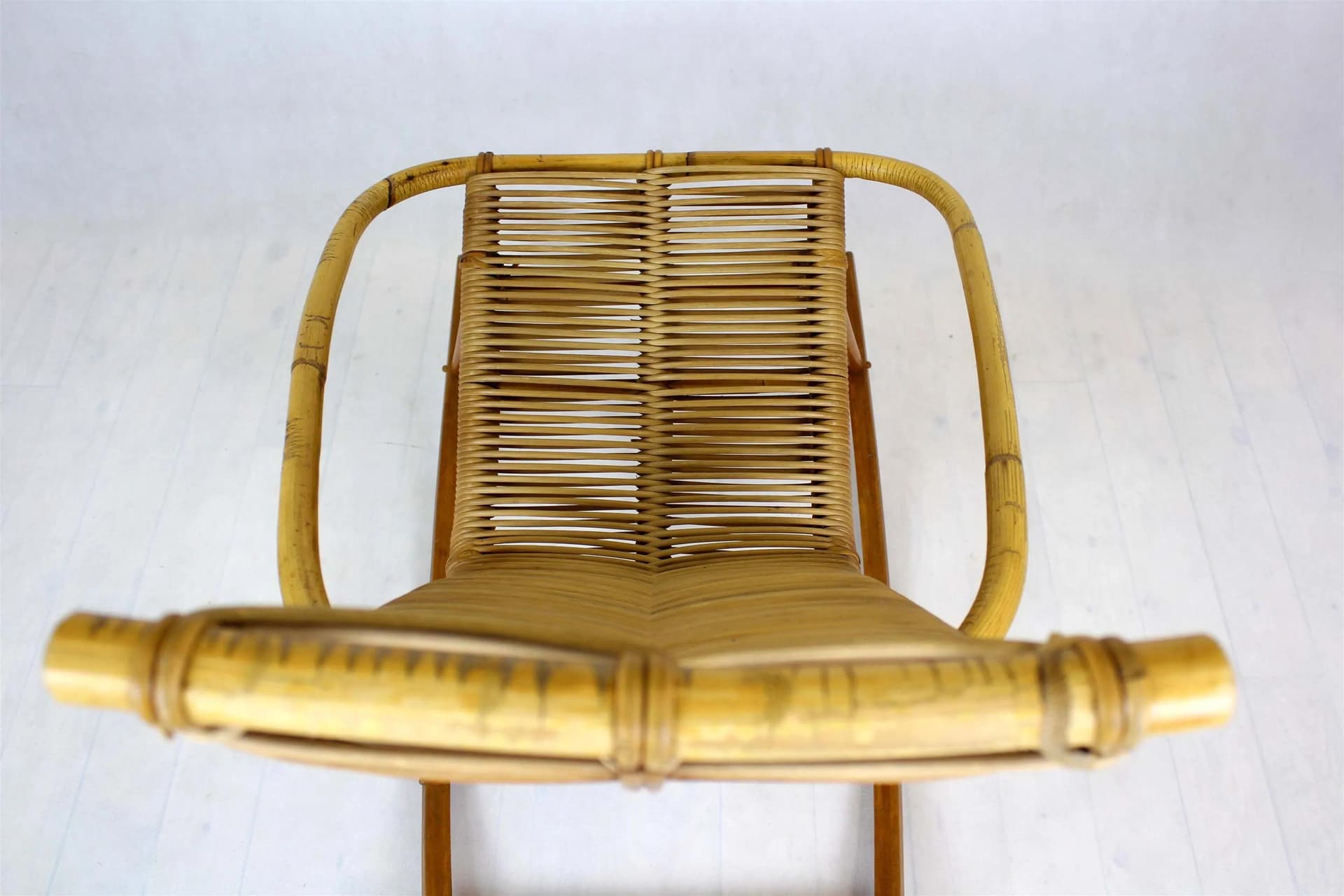 Rocking chair, brown rattan, wood, Czechoslovakia, 1960s. - 98446