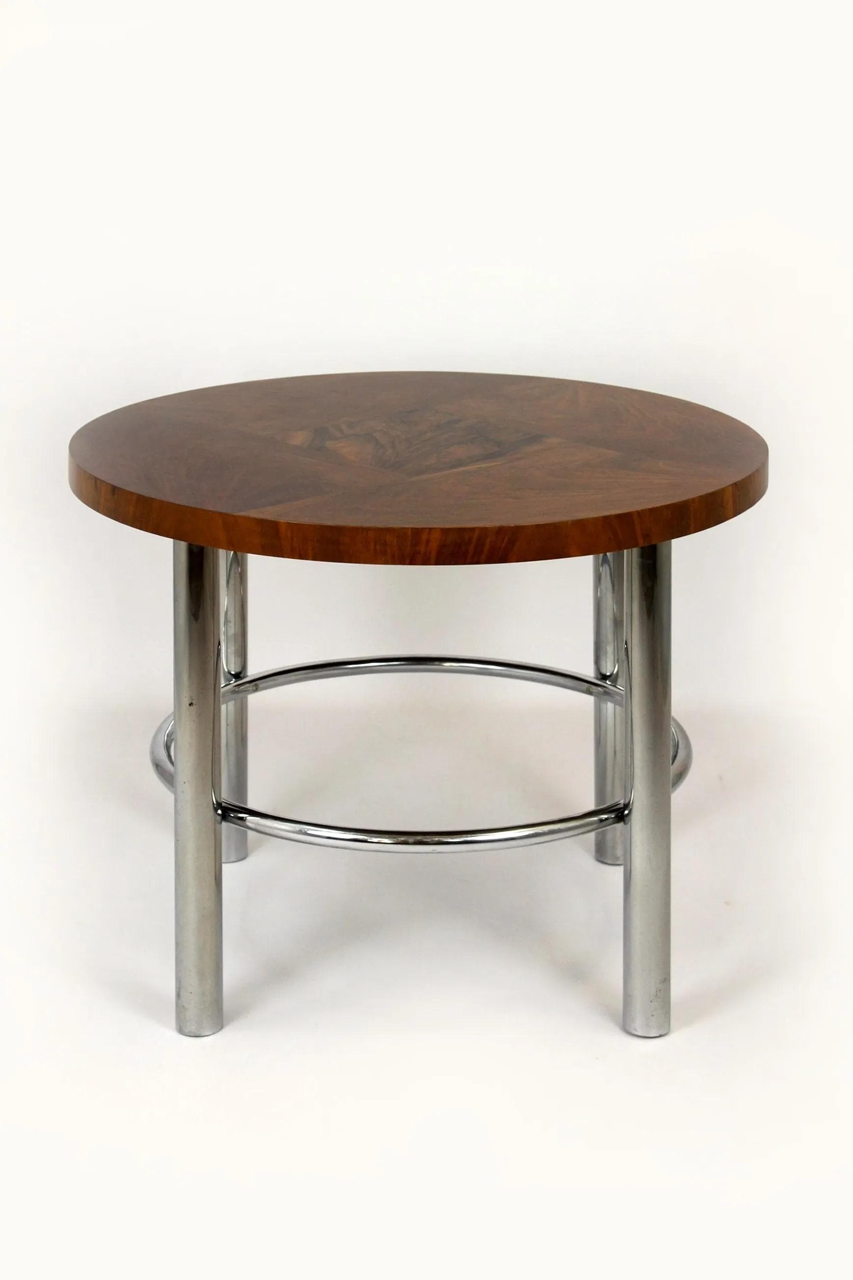 Stół Bauhaus, orzech brązowy, stal chromowana, proj. R. Slezak, Czechy, lata 30. - 98586