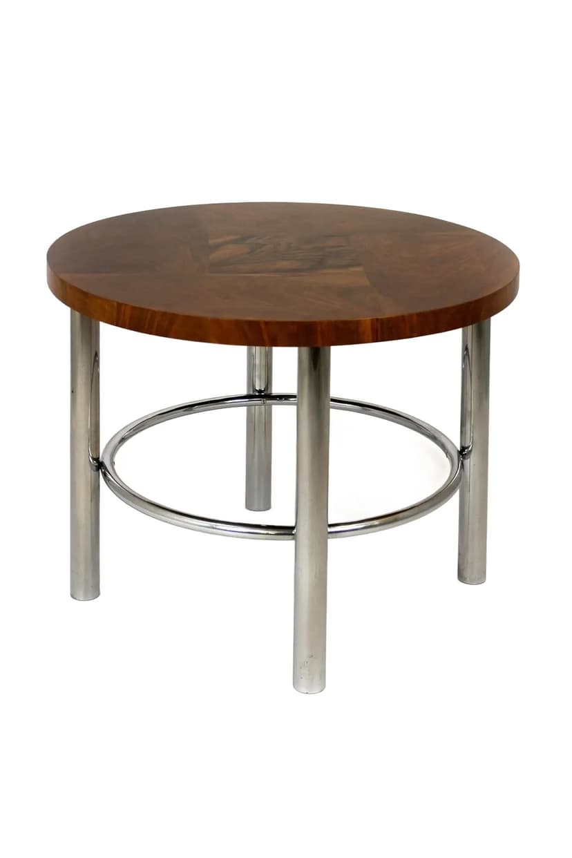 Stół Bauhaus, orzech brązowy, stal chromowana, proj. R. Slezak, Czechy, lata 30.