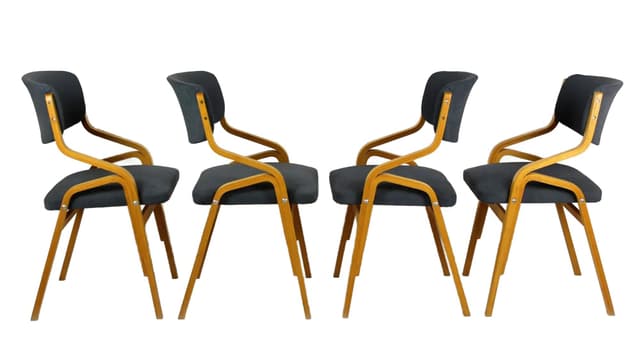 Set of four chairs, brown oak bent plywood, by L. Volák, Dřevopodnik Holešov, Czech Republic, 1970s. - DIMENSION