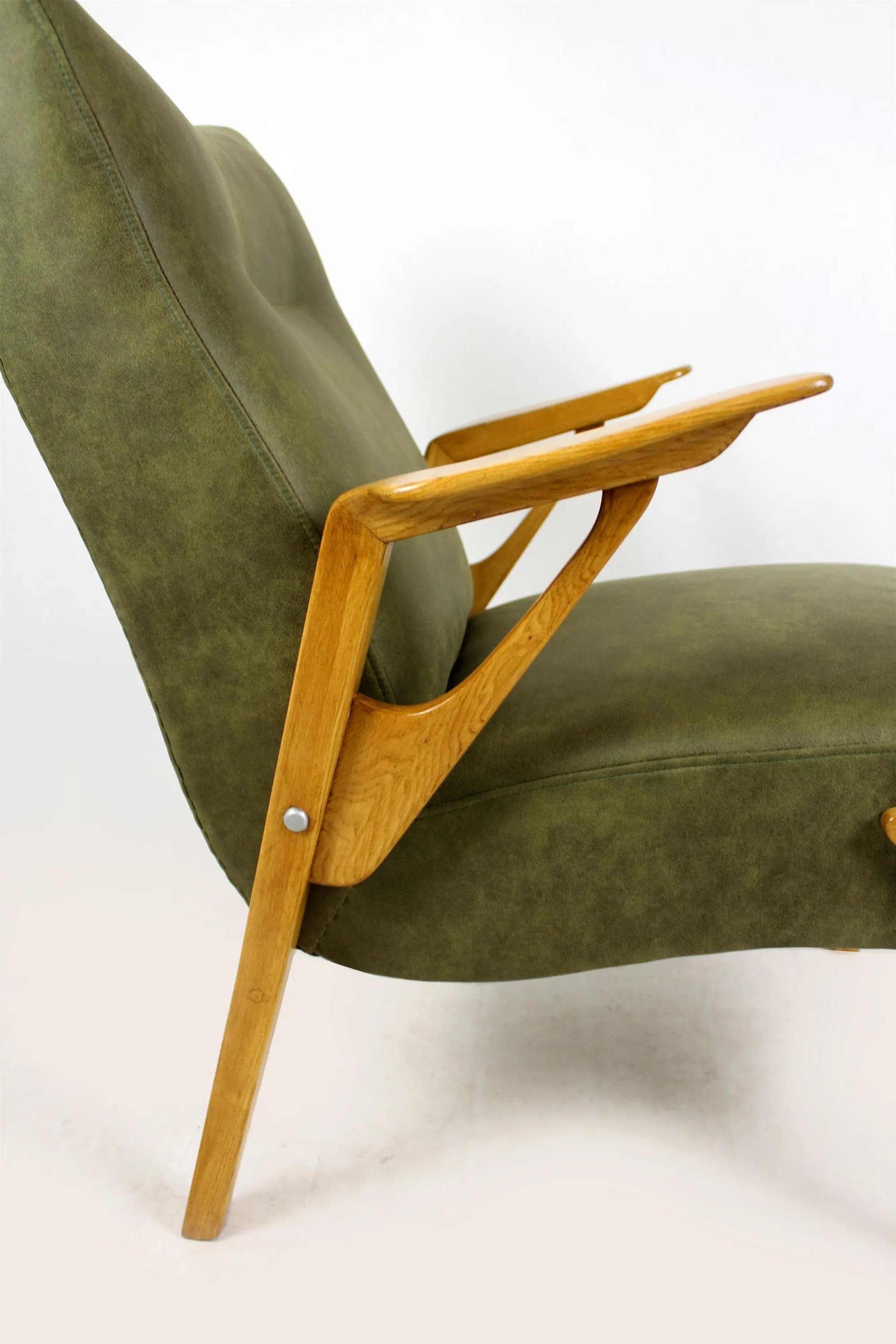 Fotel Mid-Century Modern, zielony, jesion, Czechy, lata 60. - 98574