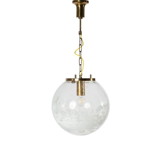 Żyrandol kulisty, transparentny, szkło, mosiądz, Kamenický Šenov, Czechosłowacja, lata 70. - WYMIARY