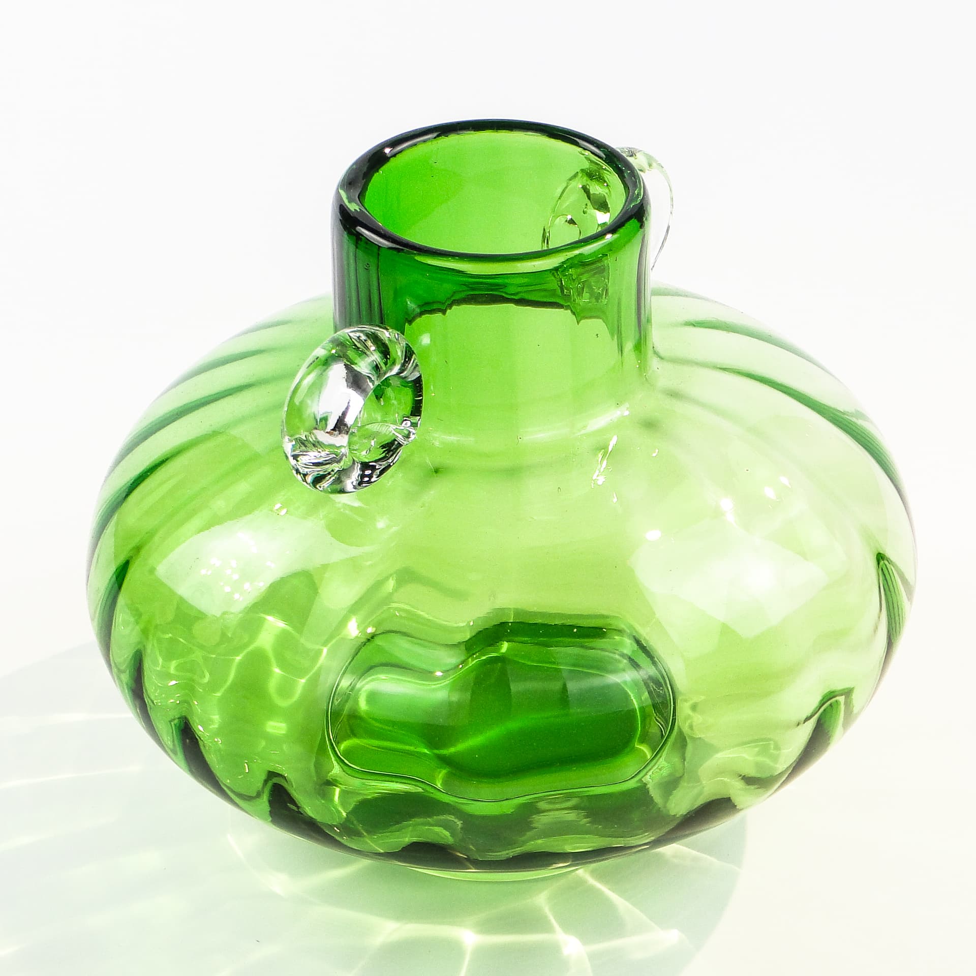 Wazon mid-century modern, szkło turkusowe, Polska, lata 70. - 98790