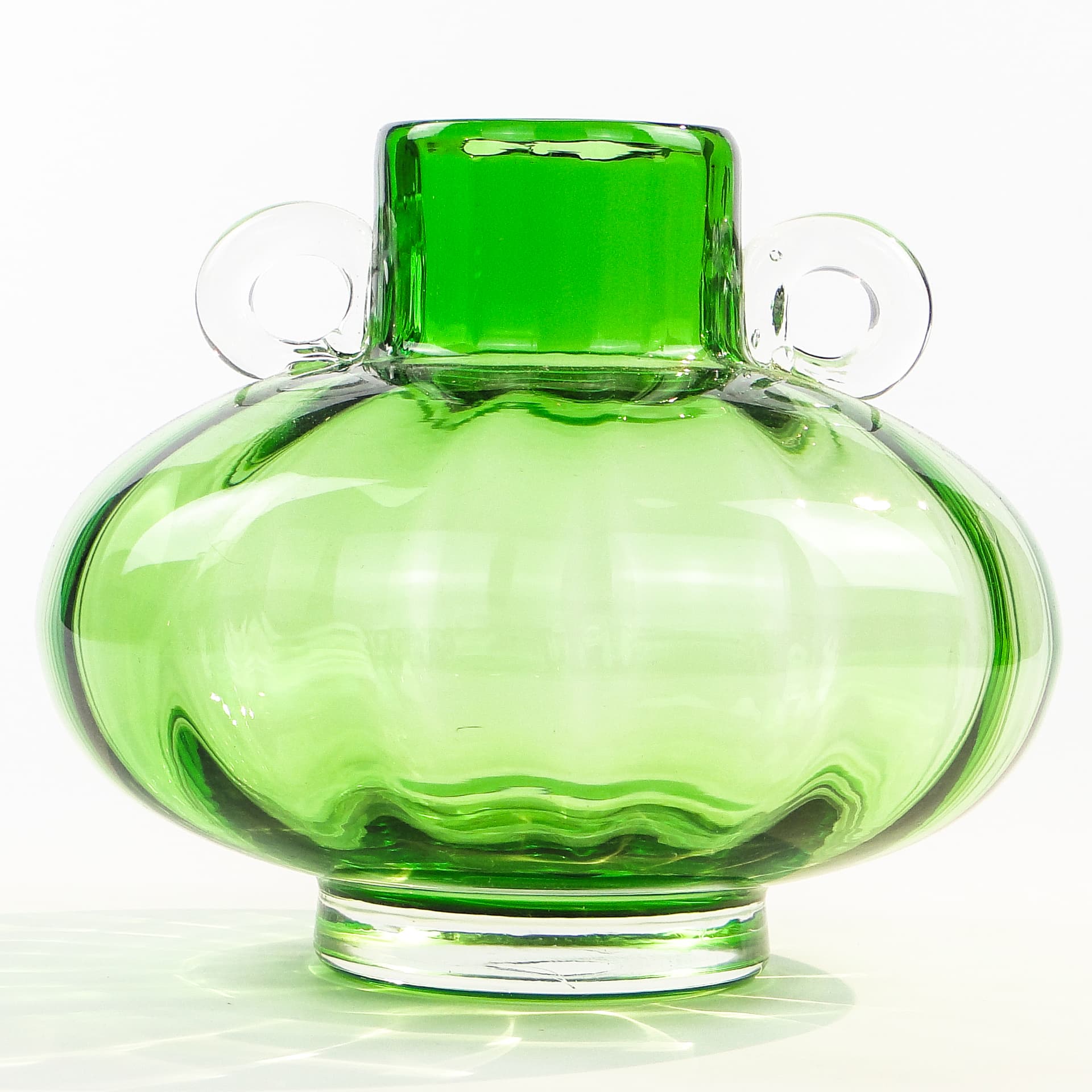 Wazon mid-century modern, szkło turkusowe, Polska, lata 70. - 98793