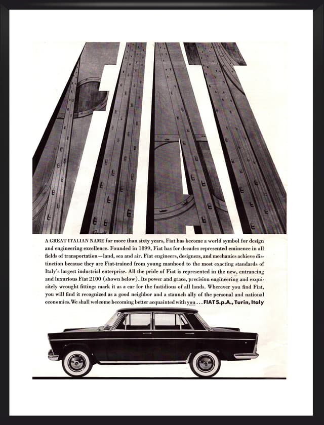 Reklama ścienna FIAT 2100, czarny, papier, USA, lata 60. - WYMIARY