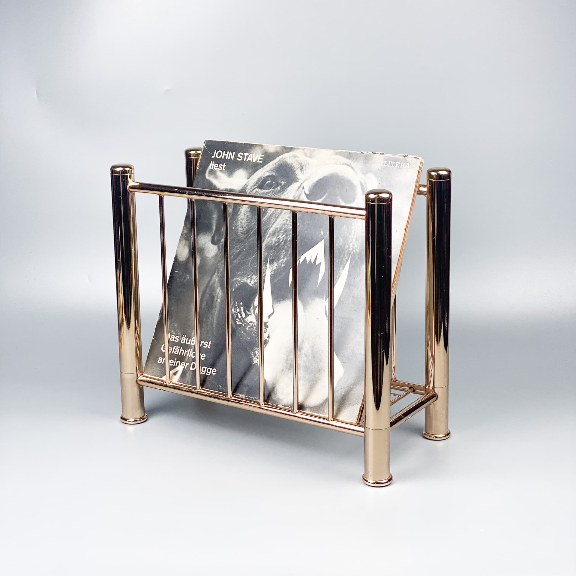 Magazine Rack Art Deco, golden brass, Germany, 1970s. - 98875