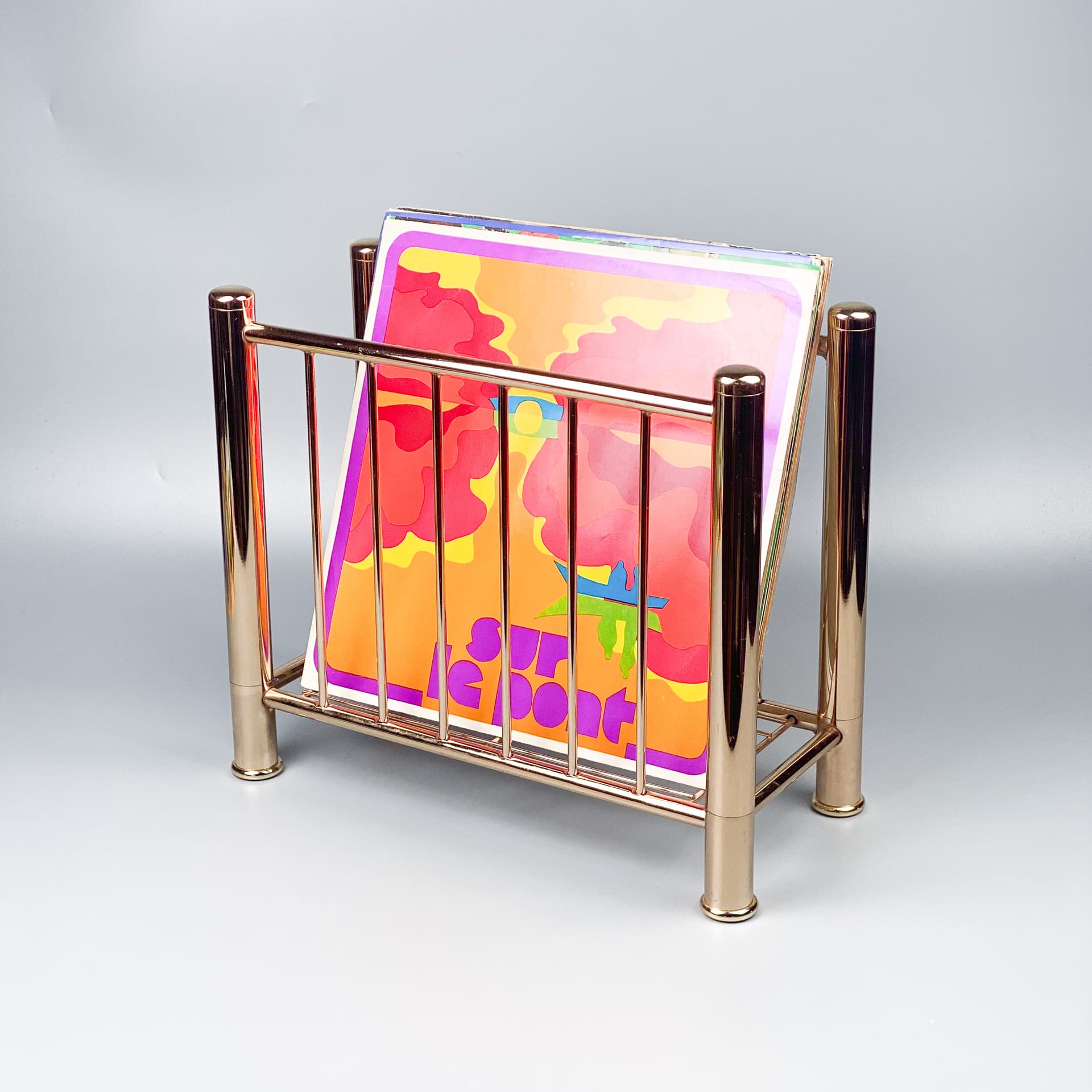 Magazine Rack Art Deco, golden brass, Germany, 1970s. - 98876