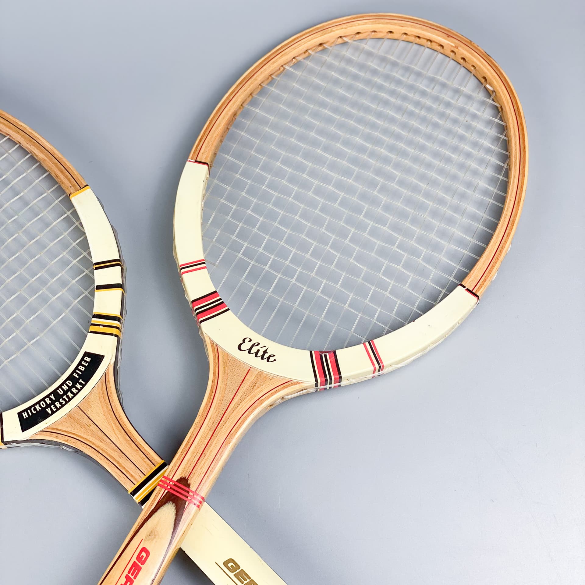 Zestaw dwóch rakiet tenisowych Germina Elite, multikolor, drewno, Niemcy, lata 60. - 98935