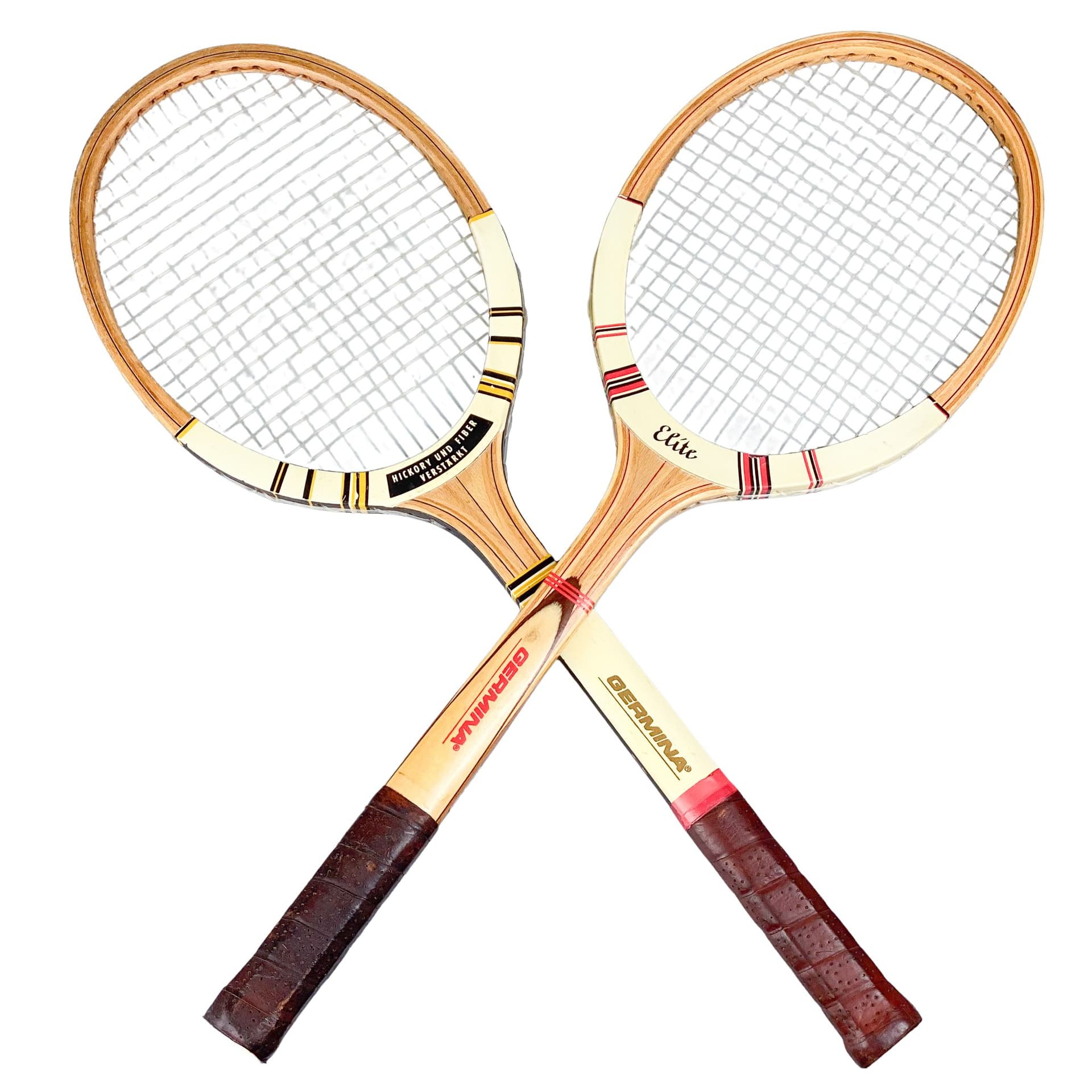 Zestaw dwóch rakiet tenisowych Germina Elite, multikolor, drewno, Niemcy, lata 60. - 101058