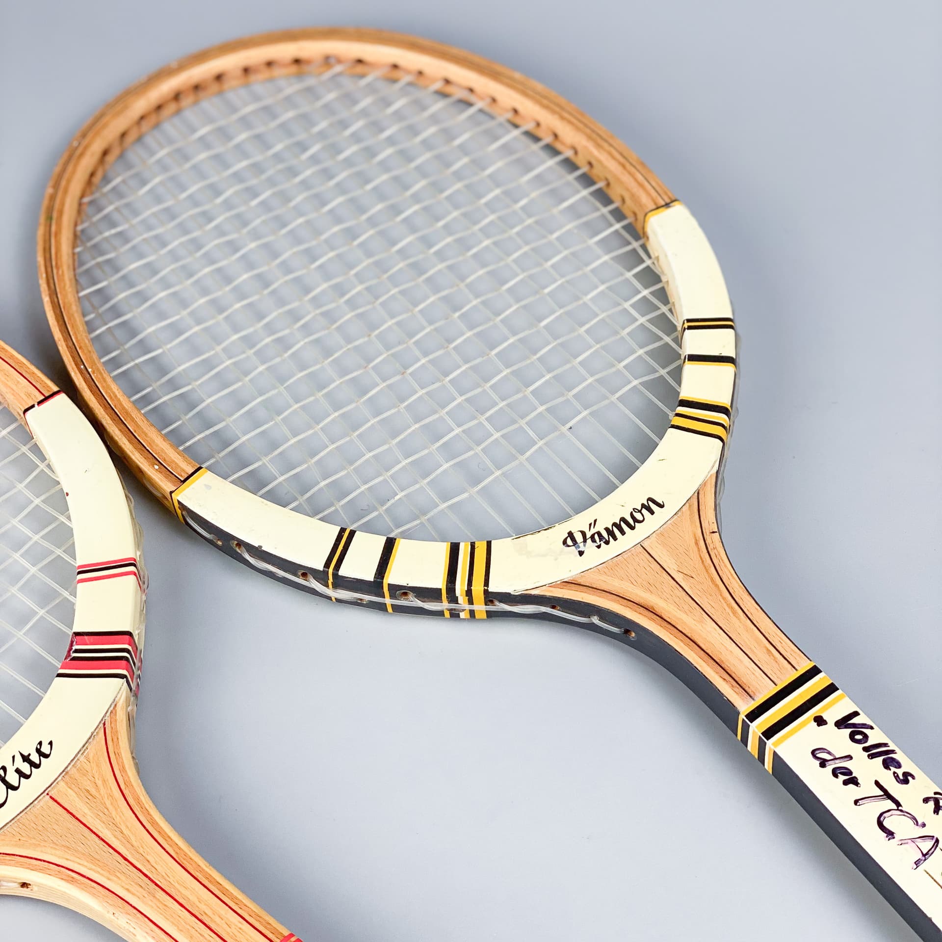 Zestaw dwóch rakiet tenisowych Germina Elite, multikolor, drewno, Niemcy, lata 60. - 98941