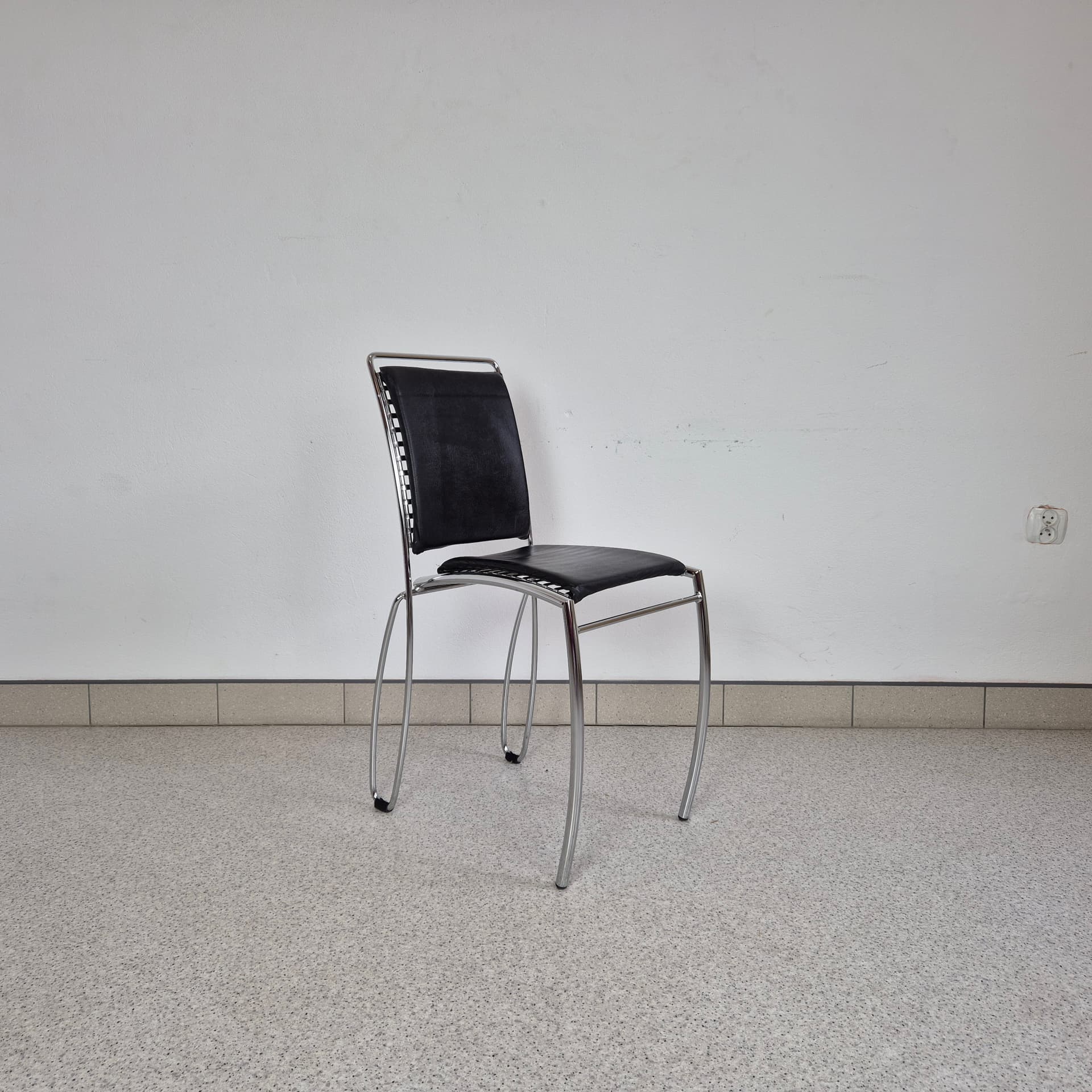 Stalowe krzesło firmy Meyer ze skórzaną tapicerką, Niemcy lata 60 - 99052