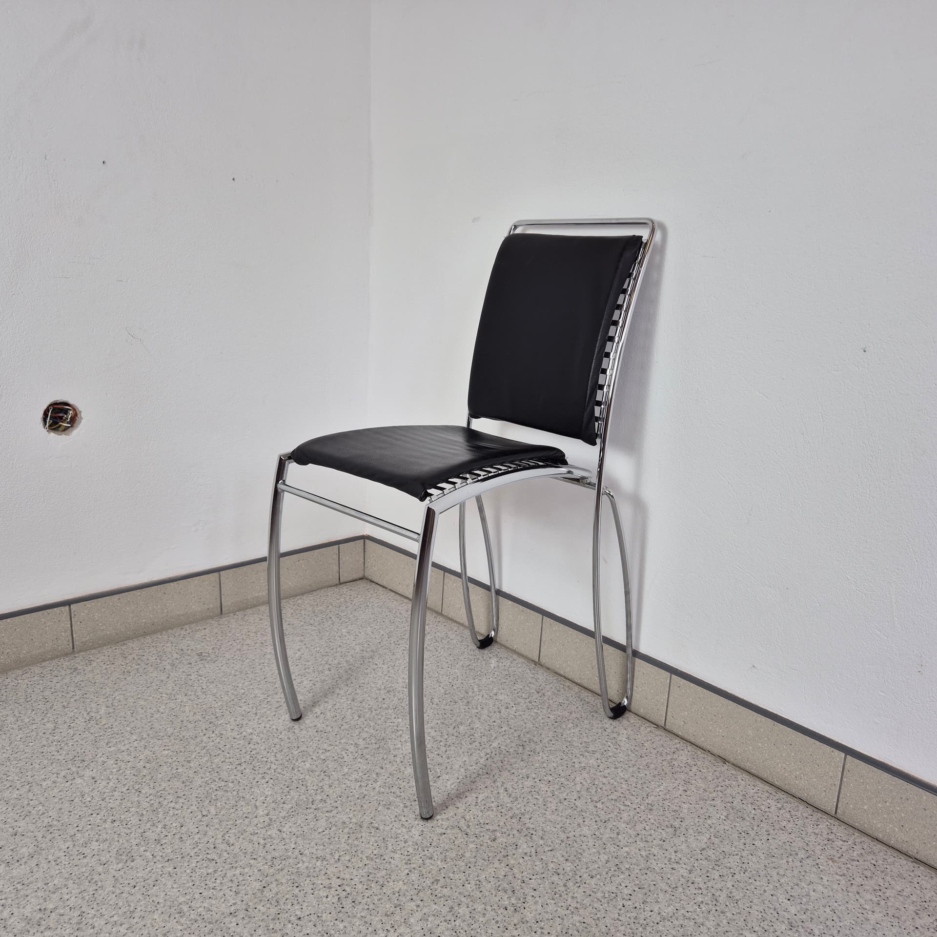 Stalowe krzesło firmy Meyer ze skórzaną tapicerką, Niemcy lata 60 - 99053