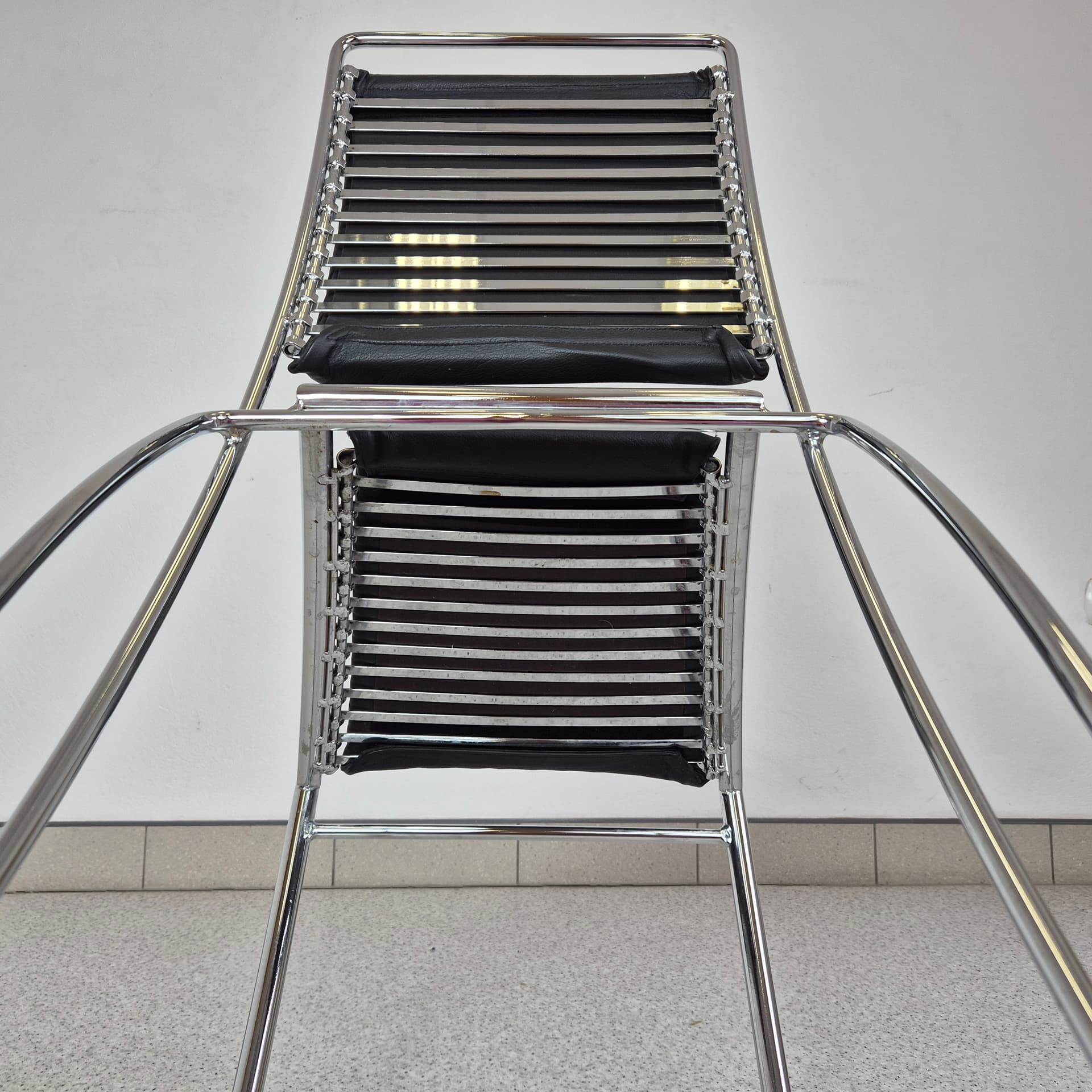 Stalowe krzesło firmy Meyer ze skórzaną tapicerką, Niemcy lata 60 - 99057