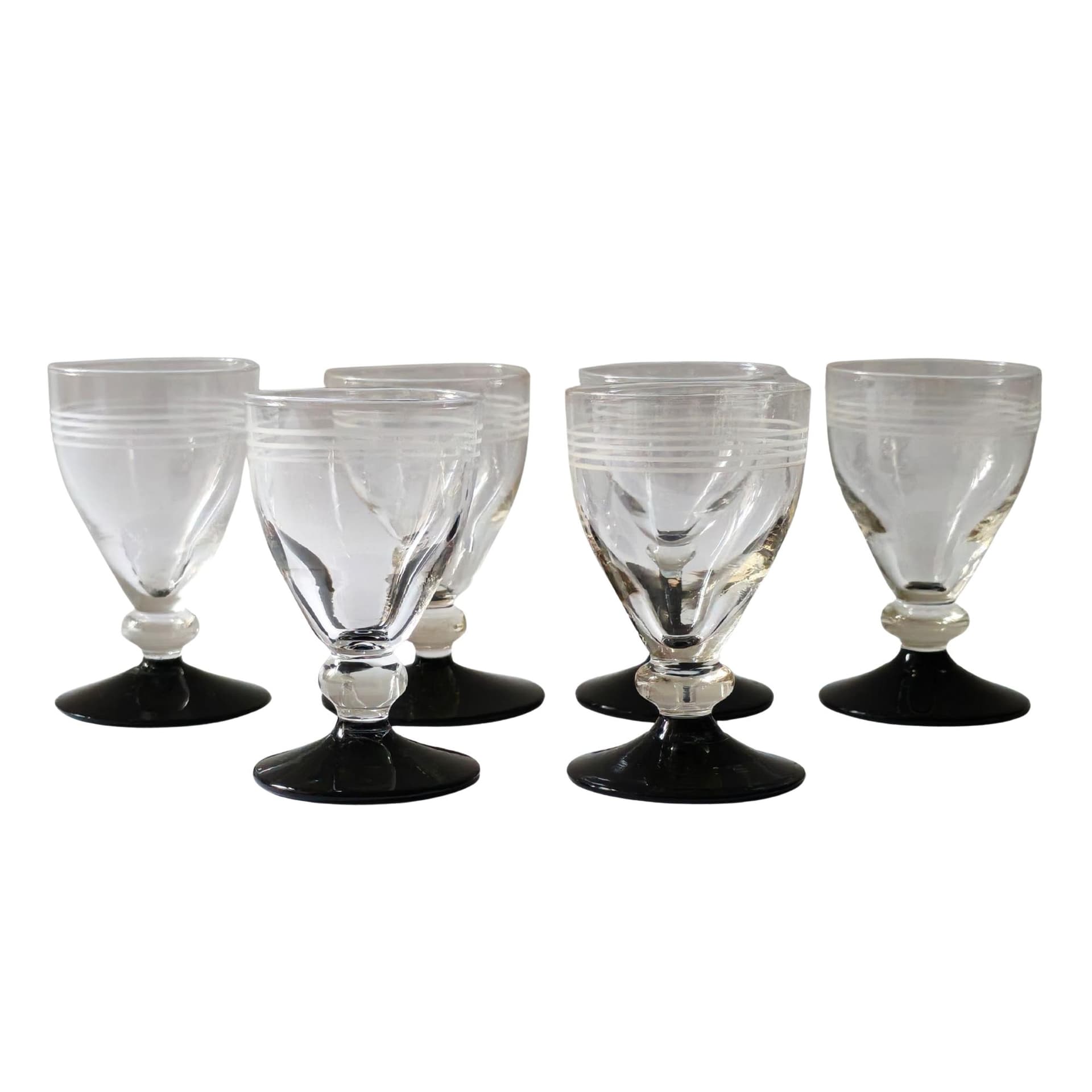 Zestaw sześciu kieliszków Hørsholm, szkło transparentne czarne, Holmegaard, Dania, lata 40.