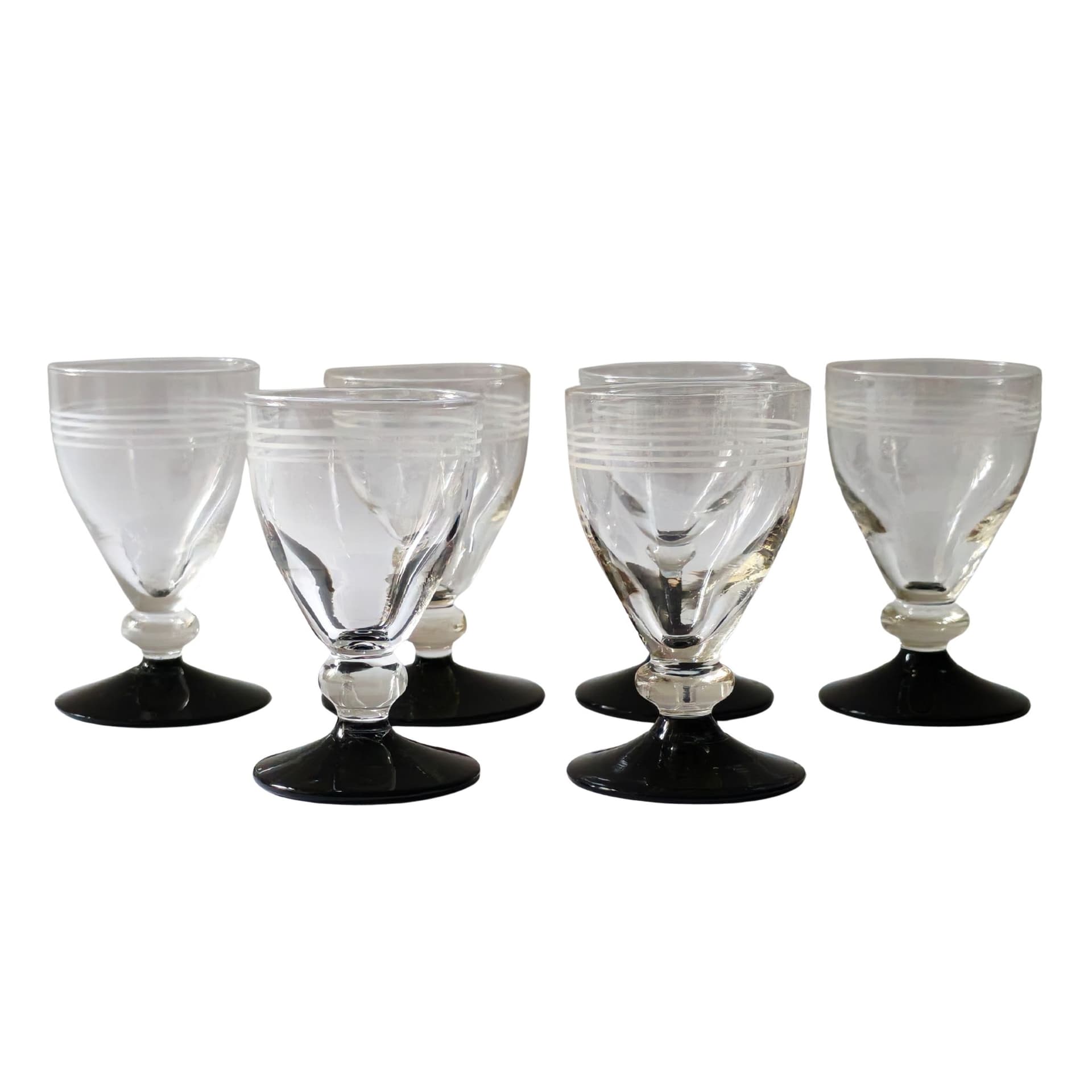 Zestaw sześciu kieliszków Hørsholm, szkło transparentne czarne, Holmegaard, Dania, lata 40. - 99684